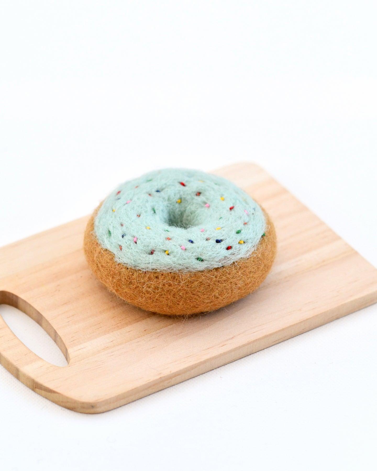 Felt Doughnut (Donut) with Blue Vanilla Frosting and Rainbow Sprinkles - Tara Treasures