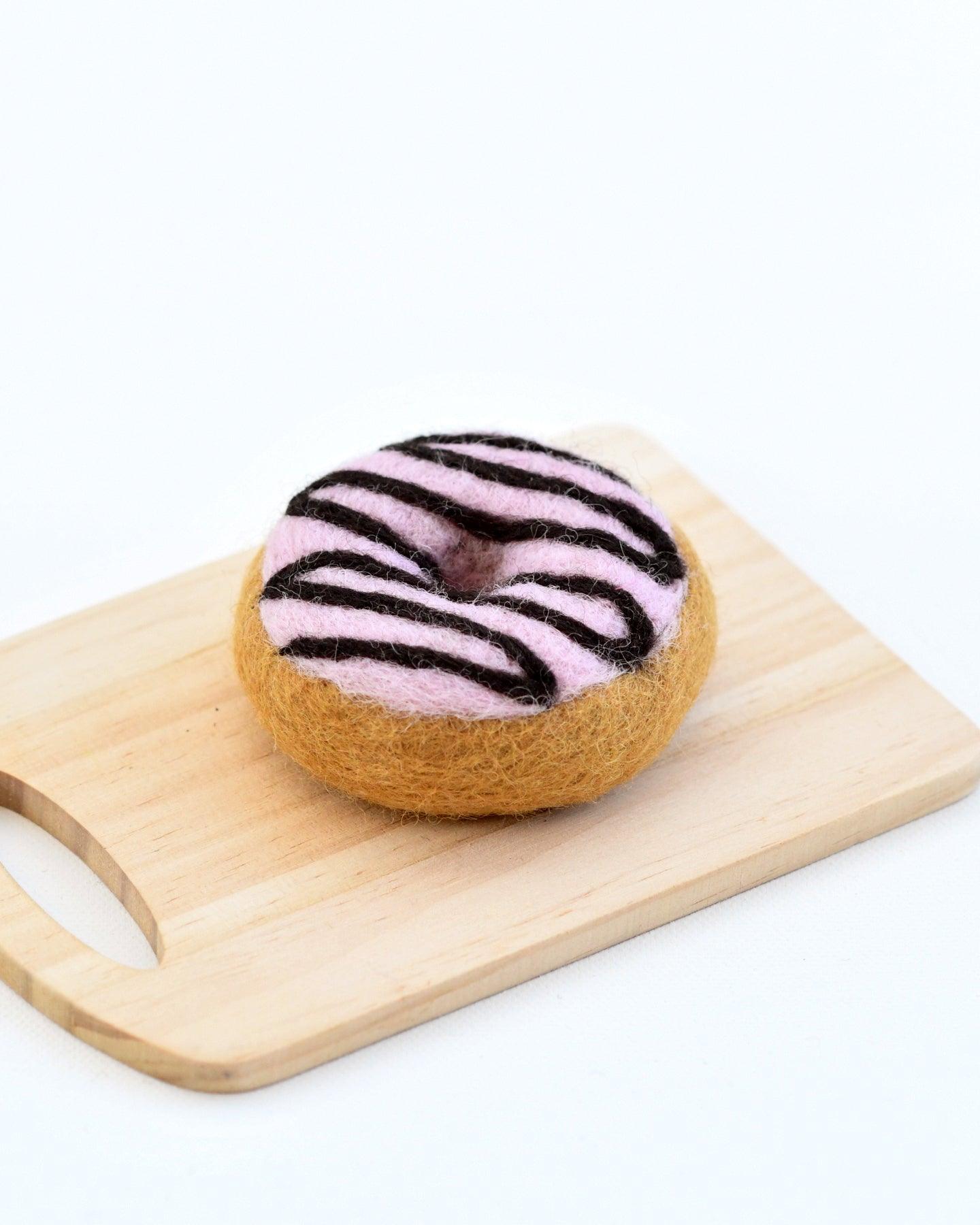 Felt Doughnut (Donut) with Pink Vanilla Frosting and Chocolate Drizzle - Tara Treasures
