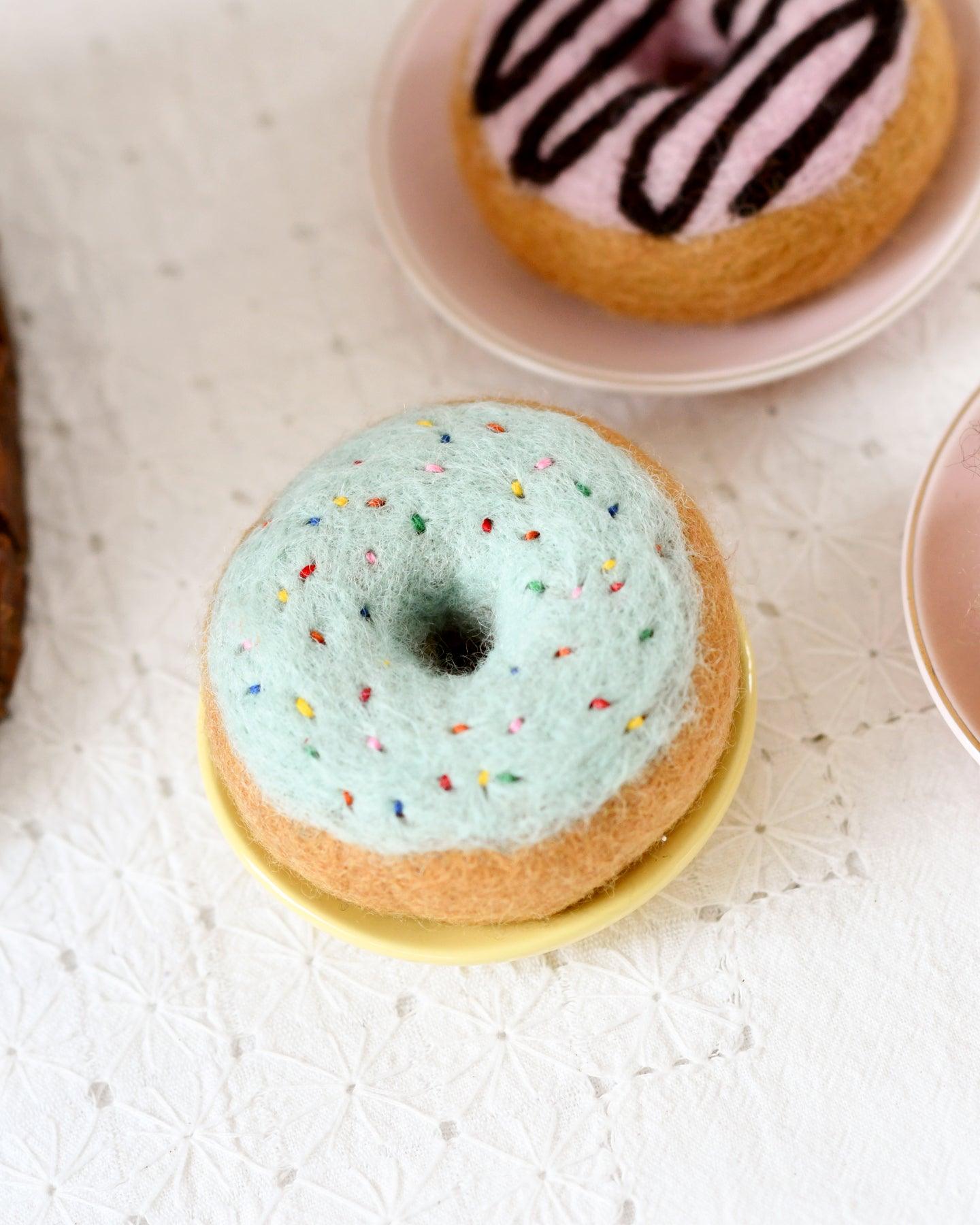 Felt Doughnut (Donut) with Blue Vanilla Frosting and Rainbow Sprinkles - Tara Treasures