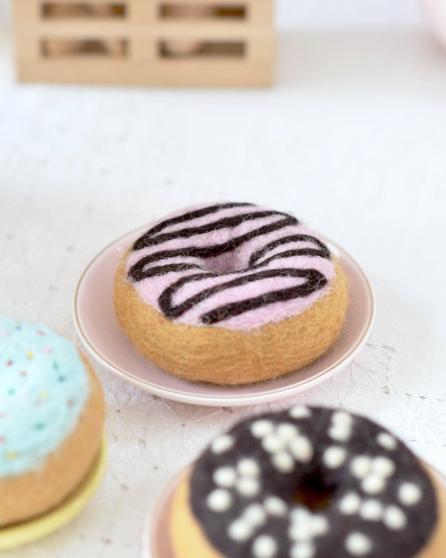Felt Doughnut (Donut) with Pink Vanilla Frosting and Chocolate Drizzle - Tara Treasures