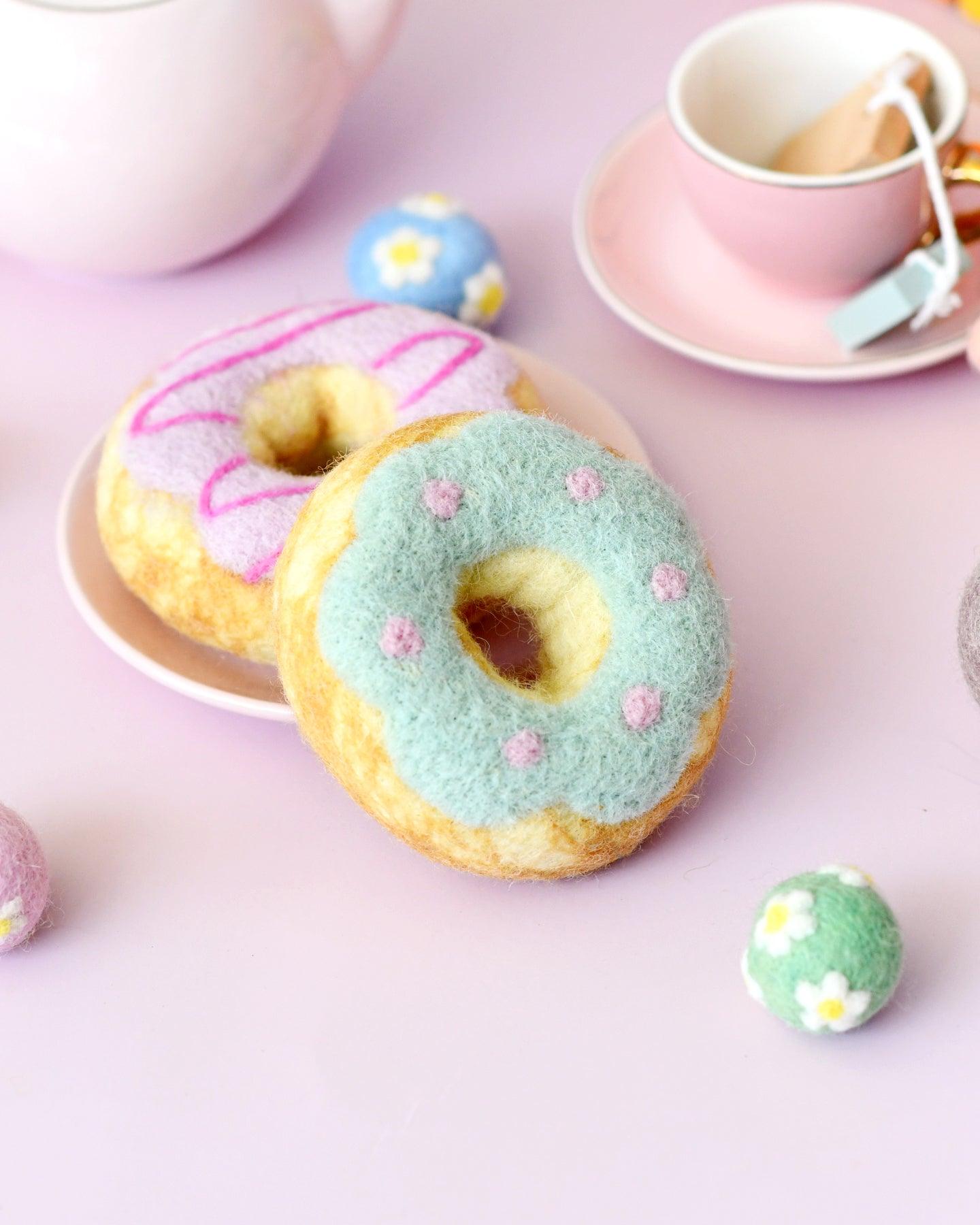 Felt Doughnut (Donut) with Pastel Blue Frosting and Pink Dots - Tara Treasures