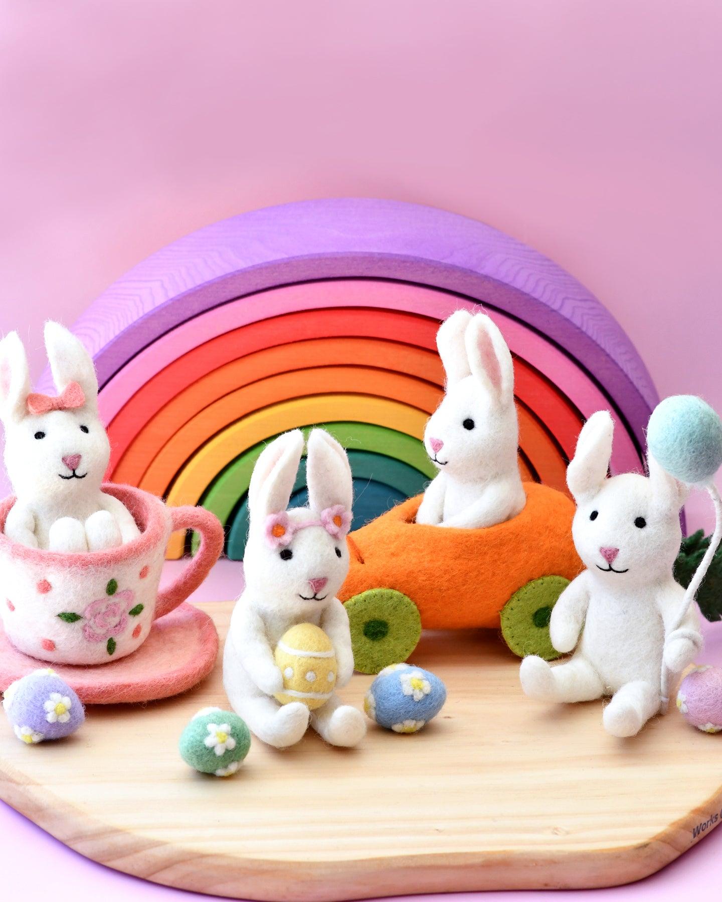 Felt Rabbit with Carrot Car Toy - Tara Treasures