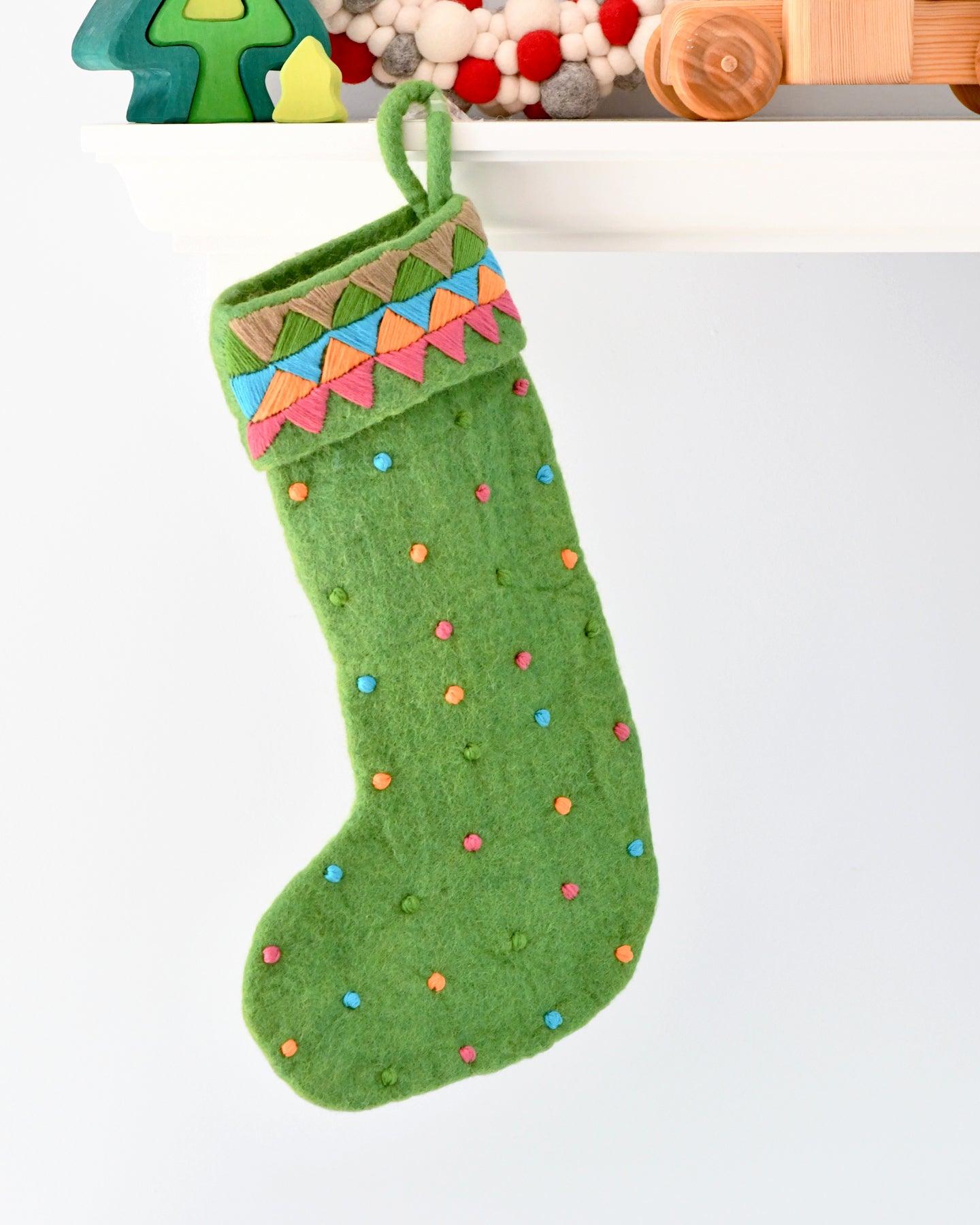 Felt Christmas Stocking - Green Dots - Tara Treasures