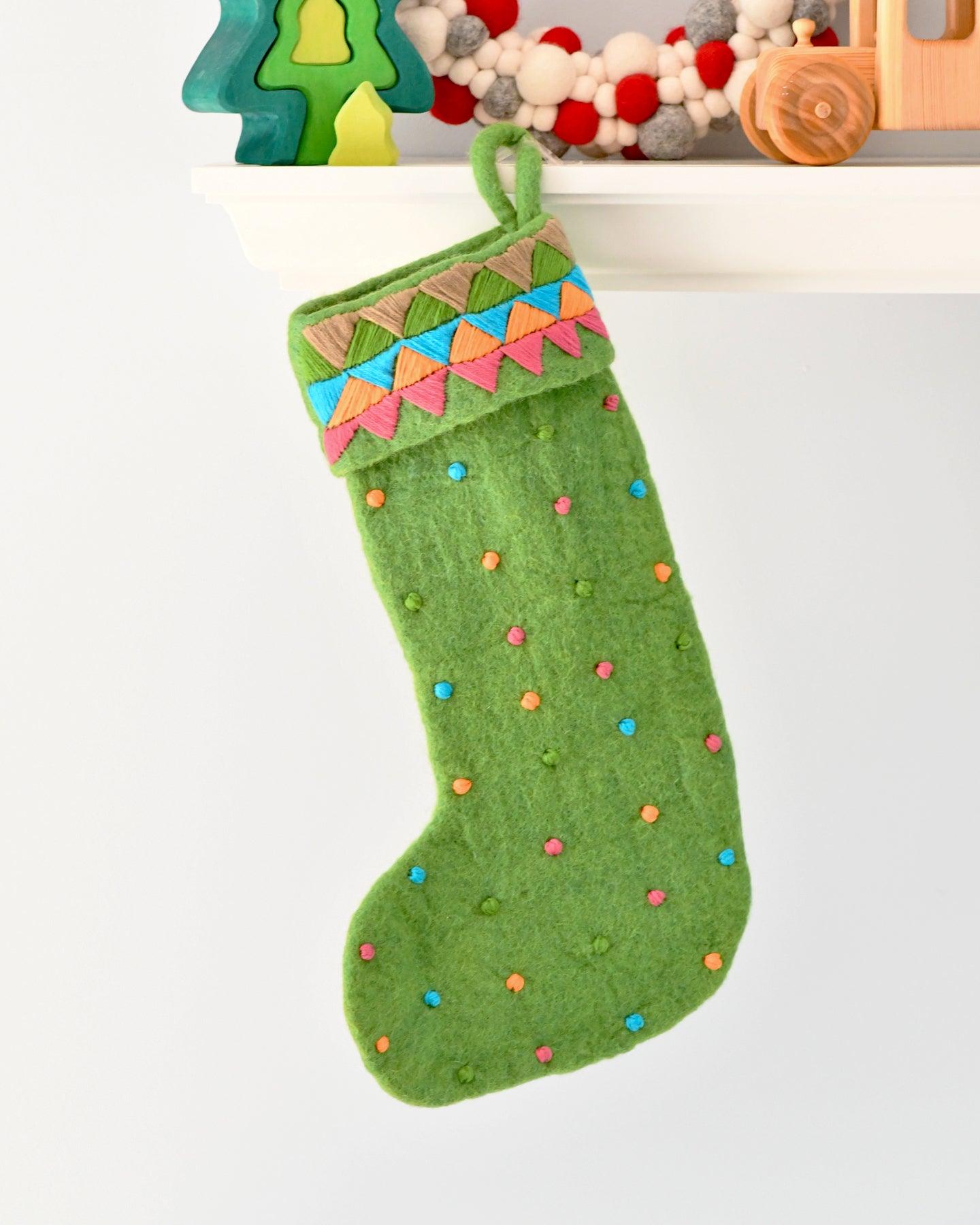 Felt Christmas Stocking - Green Dots - Tara Treasures