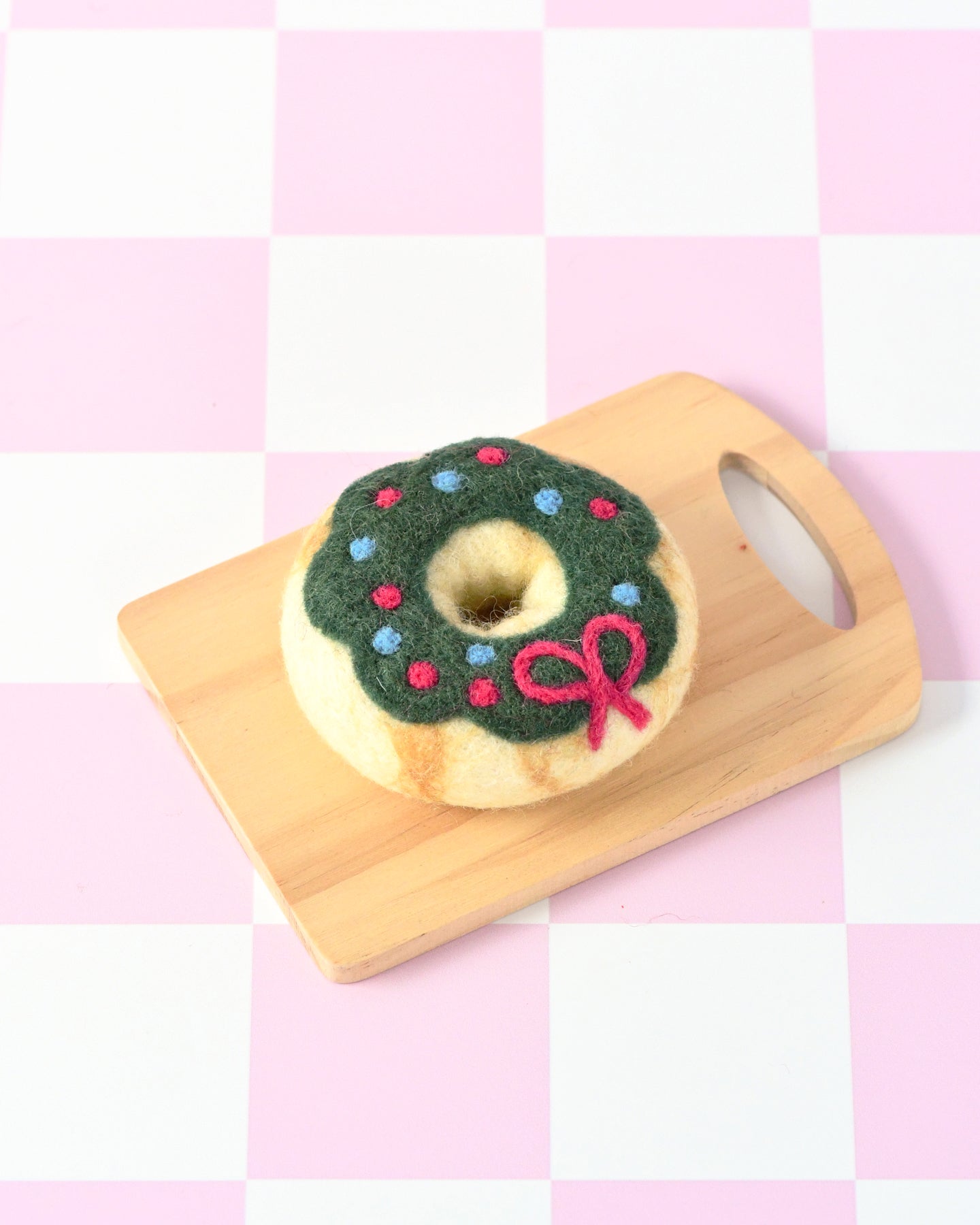 Felt Christmas Donut - Green Holly Wreath Icing