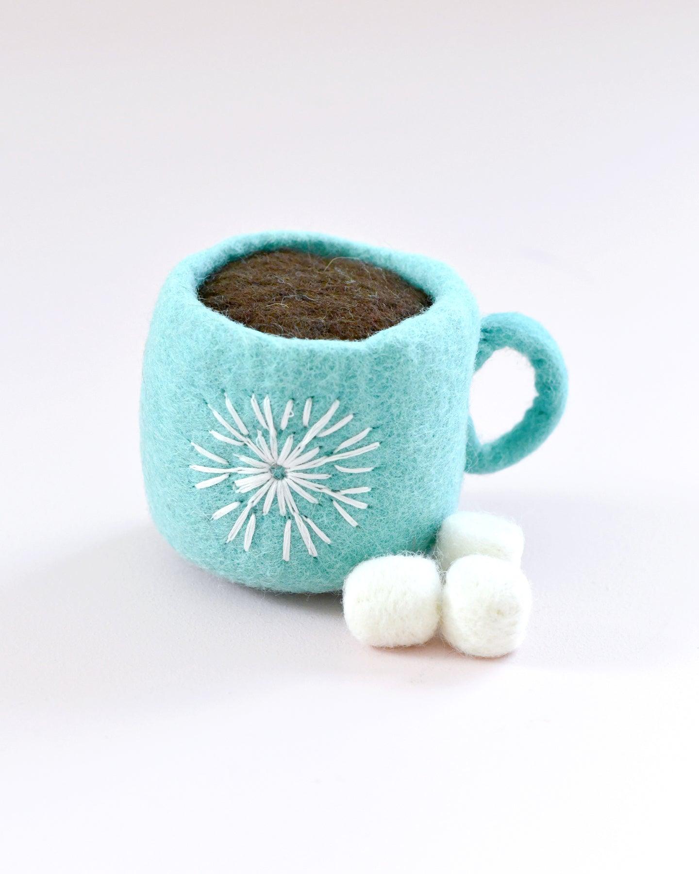 Felt Hot Chocolate Cacao with Marshmallows (Blue Cup) - Tara Treasures