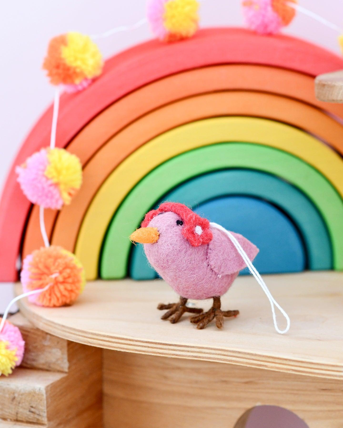 Felt Pink Bird Hanging Ornament - Tara Treasures