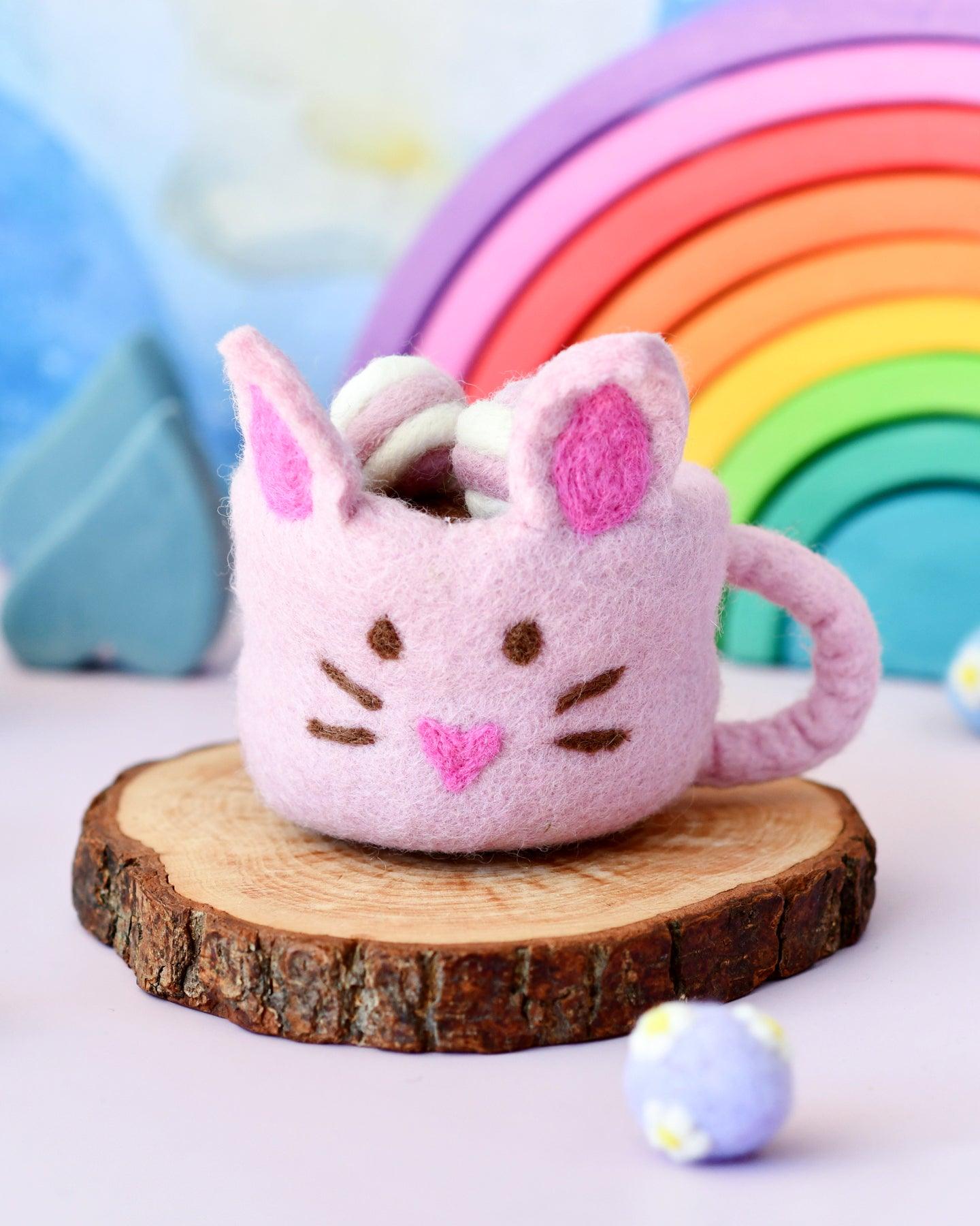 Felt Bunny Hot Chocolate Mug with Marshmallows (Pink Cup) - Tara Treasures