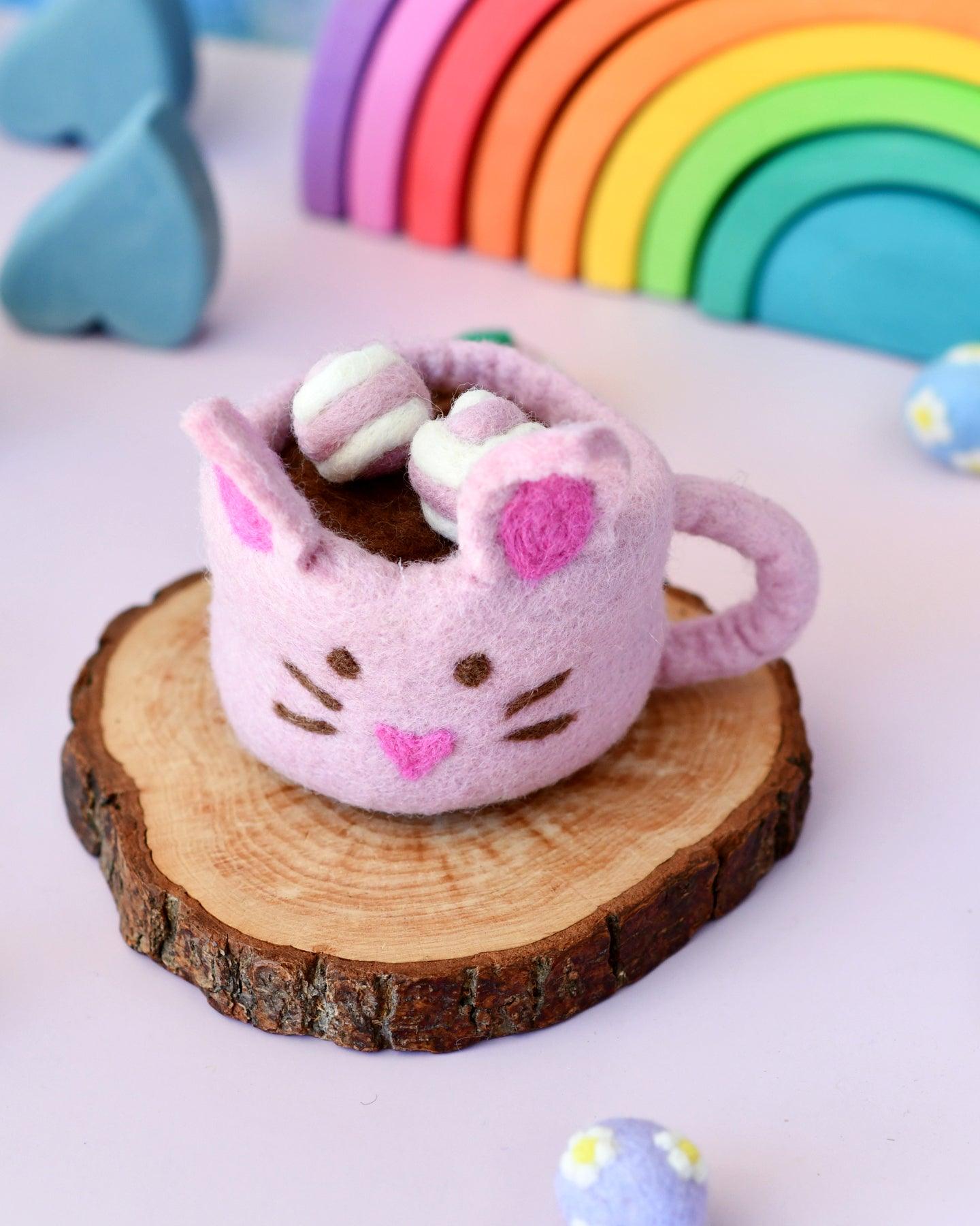 Felt Bunny Hot Chocolate Mug with Marshmallows (Pink Cup) - Tara Treasures