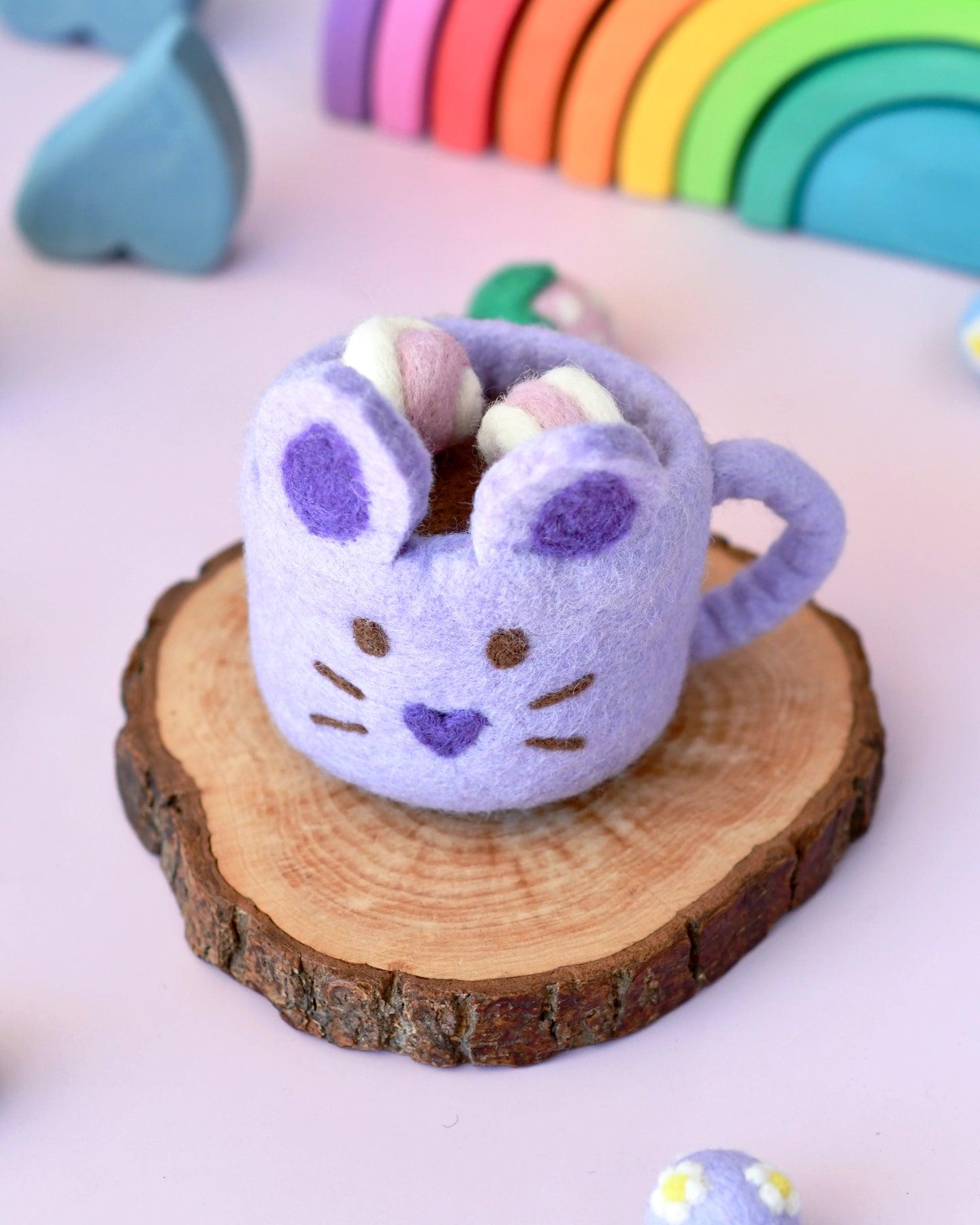 Felt Bunny Hot Chocolate Mug with Marshmallows (Lilac Purple Cup) - Tara Treasures