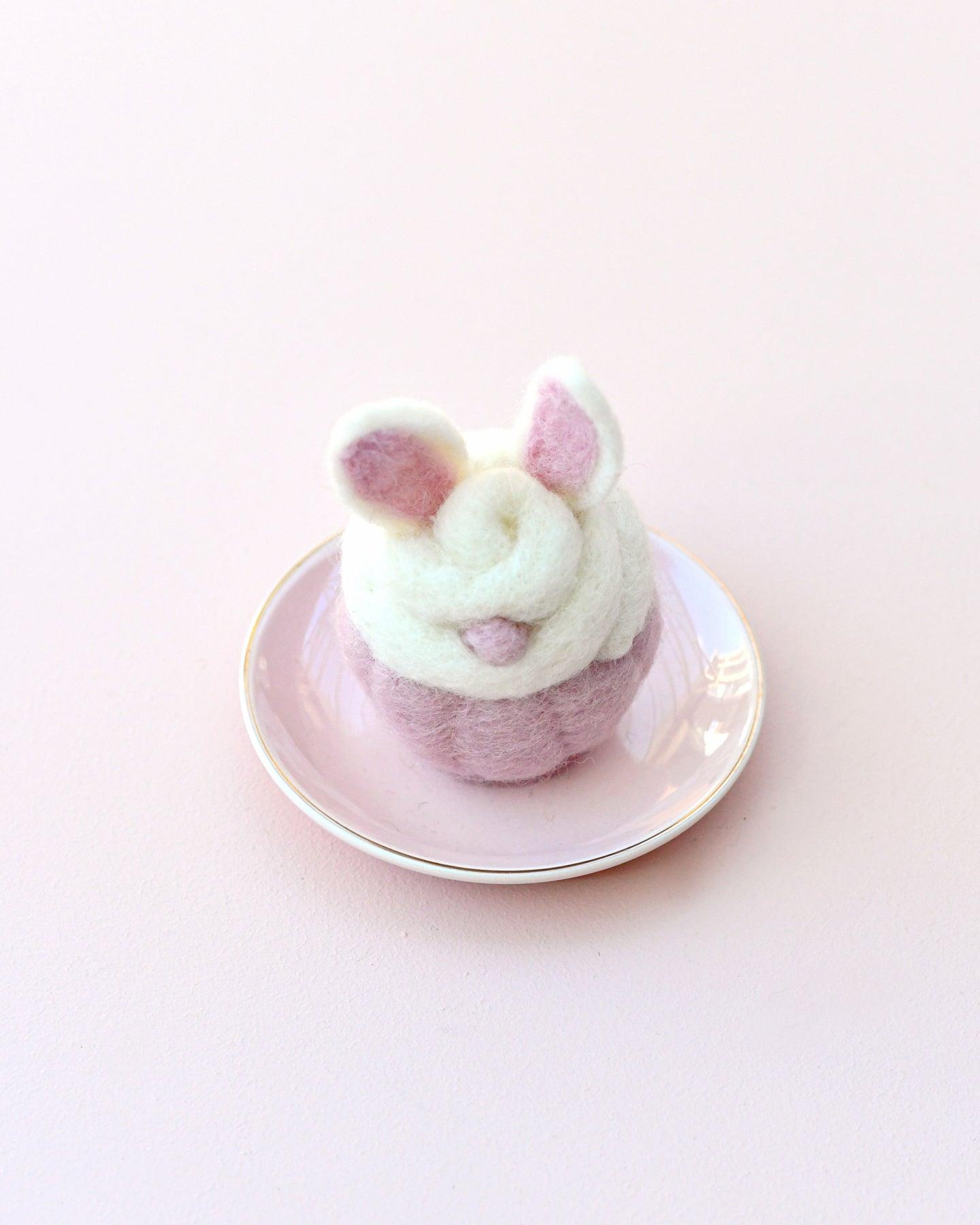 Felt Cupcake - Easter White Bunny with Ears