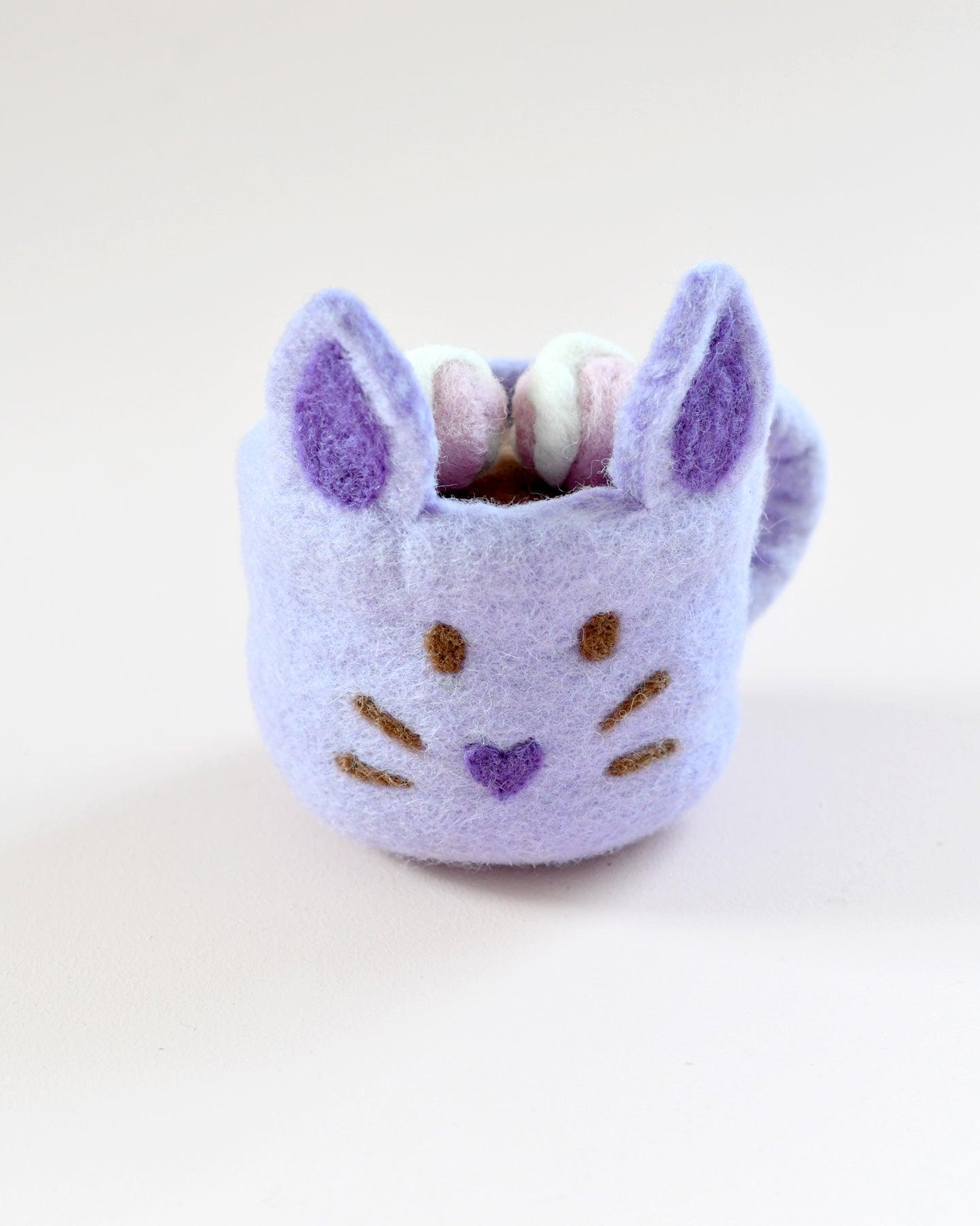 Felt Bunny Hot Chocolate Mug with Marshmallows (Lilac Purple Cup) - Tara Treasures