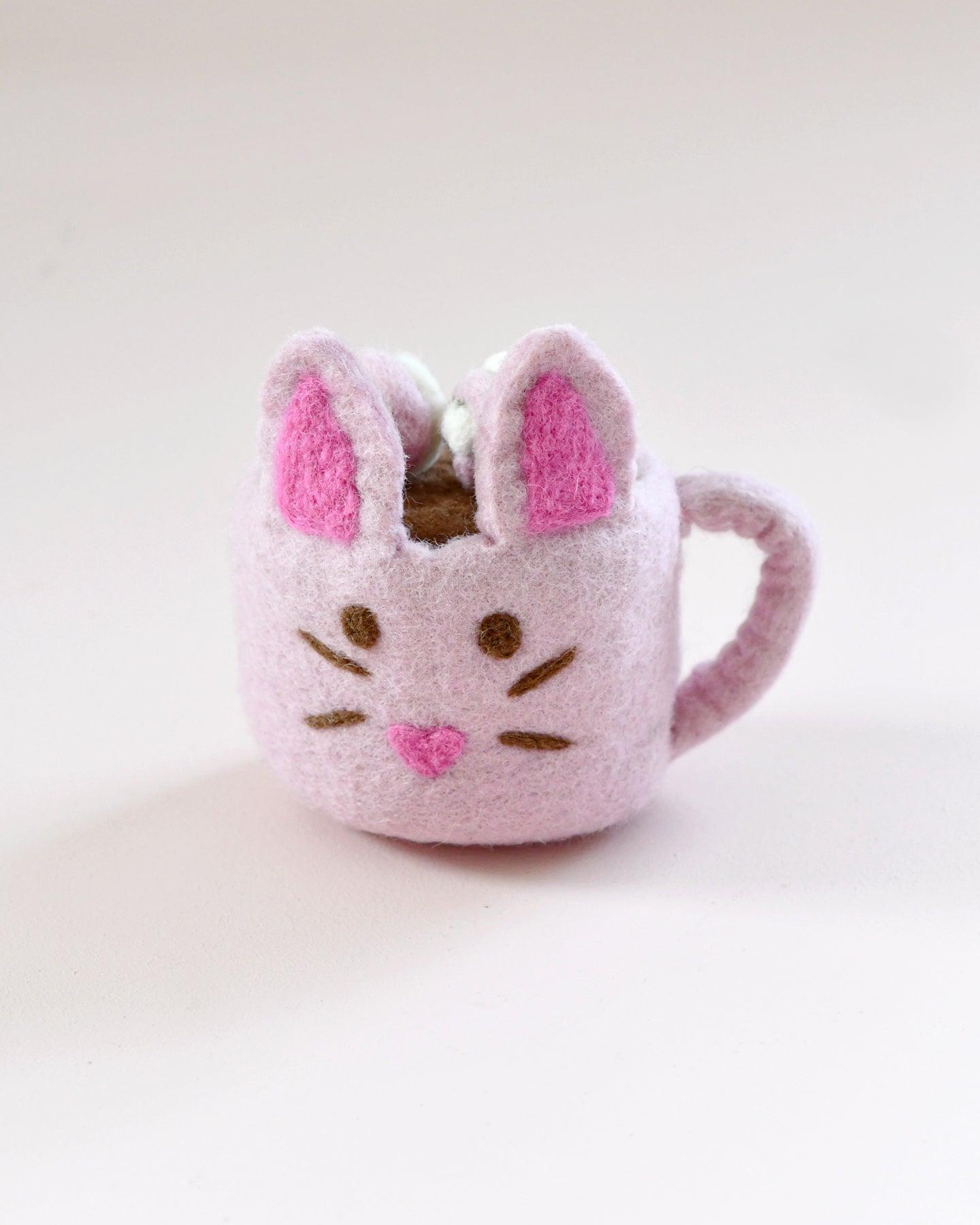 Felt Bunny Hot Chocolate Mug with Marshmallows (Pink Cup)