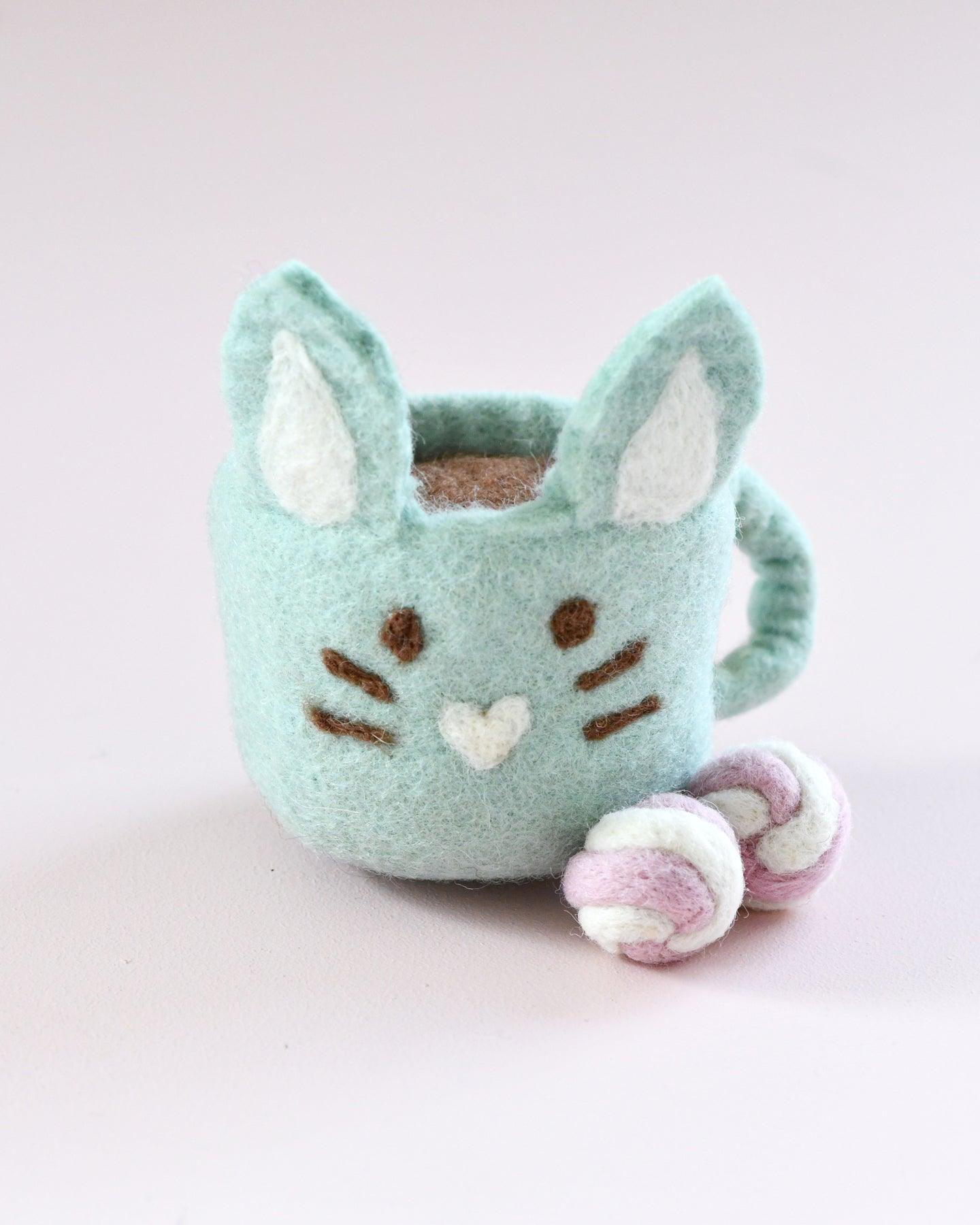 Felt Bunny Hot Chocolate Mug with Marshmallows (Mint Green Cup)