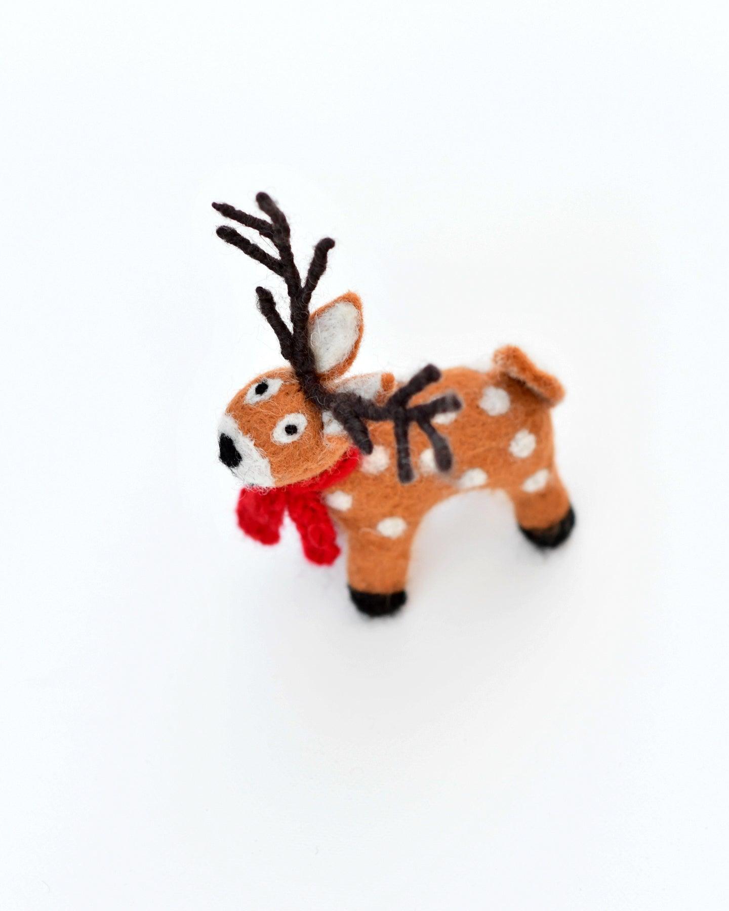 Felt Reindeer with Red Scarf Toy - Tara Treasures