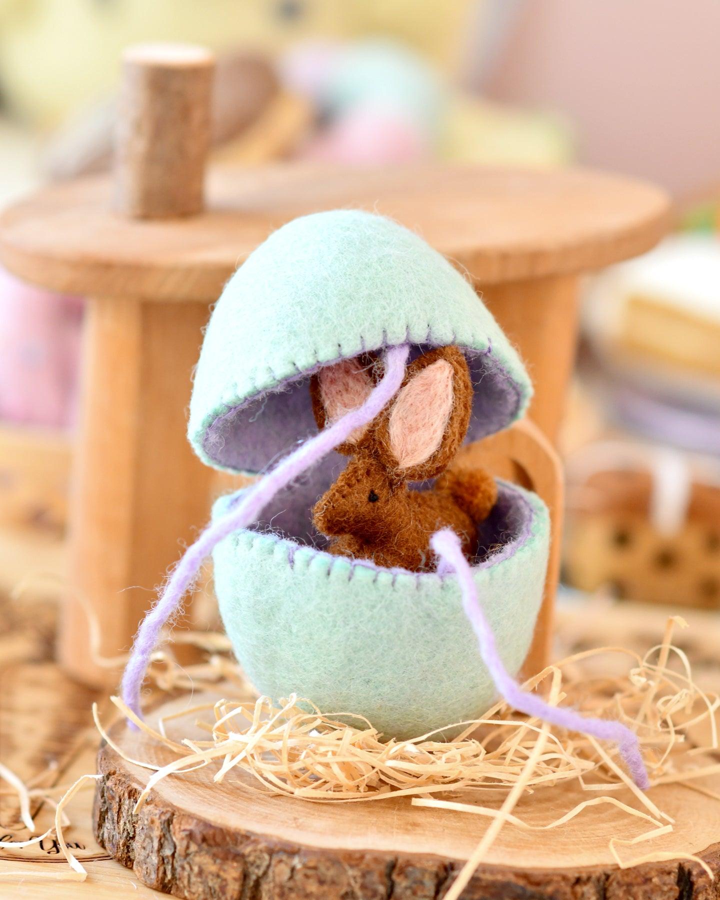 Felt Surprise Egg with Brown Bunny Inside - Tara Treasures