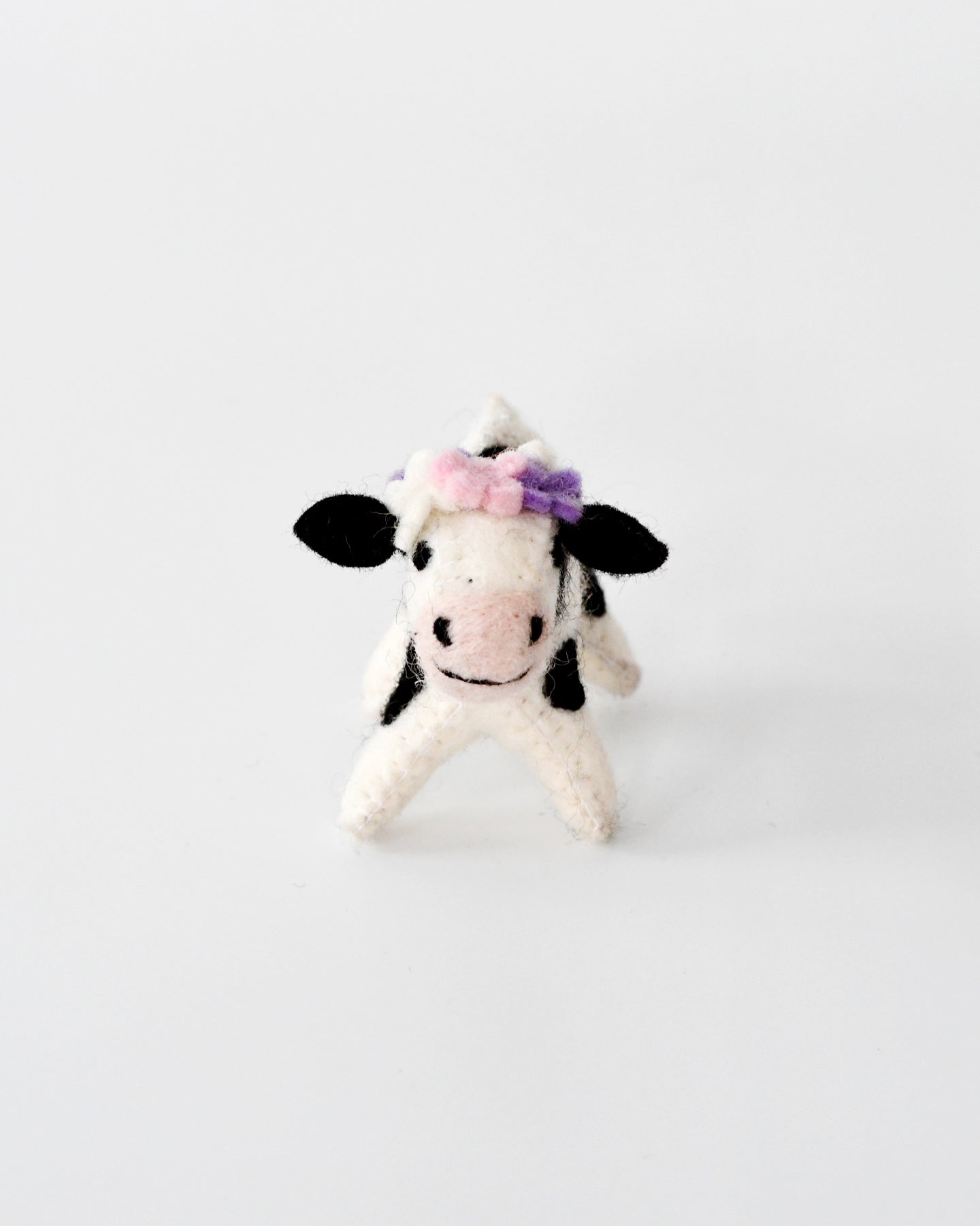 Felt Spotted Cow Toy with Flowers