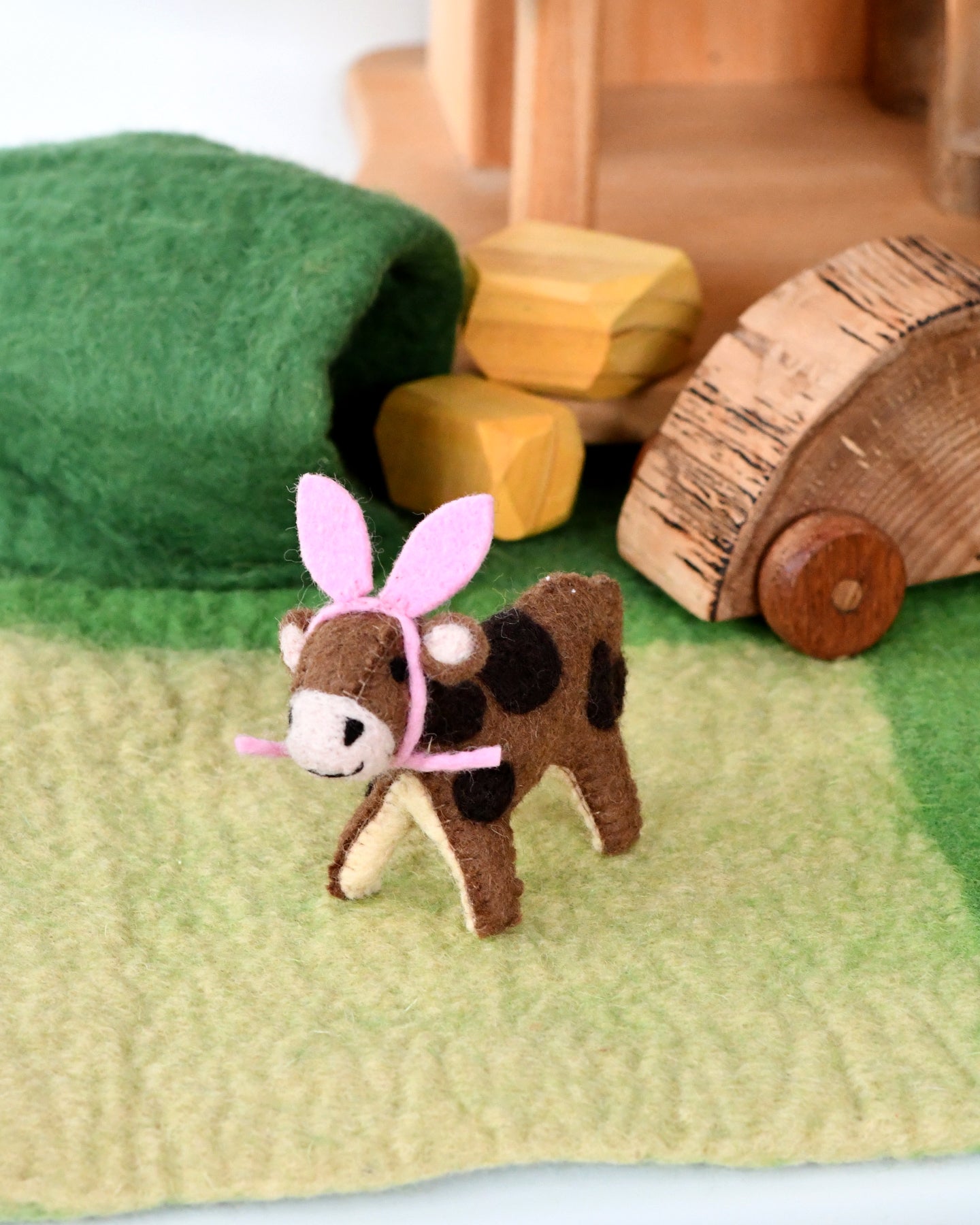 Felt Brown Spotted Cow Toy with Headband