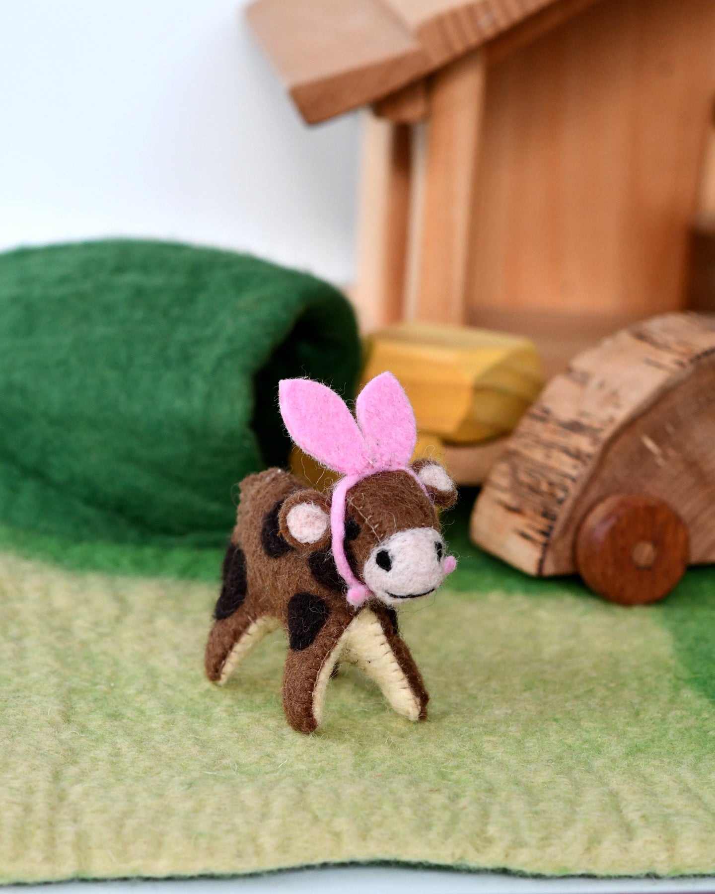 Felt Brown Spotted Cow Toy with Headband