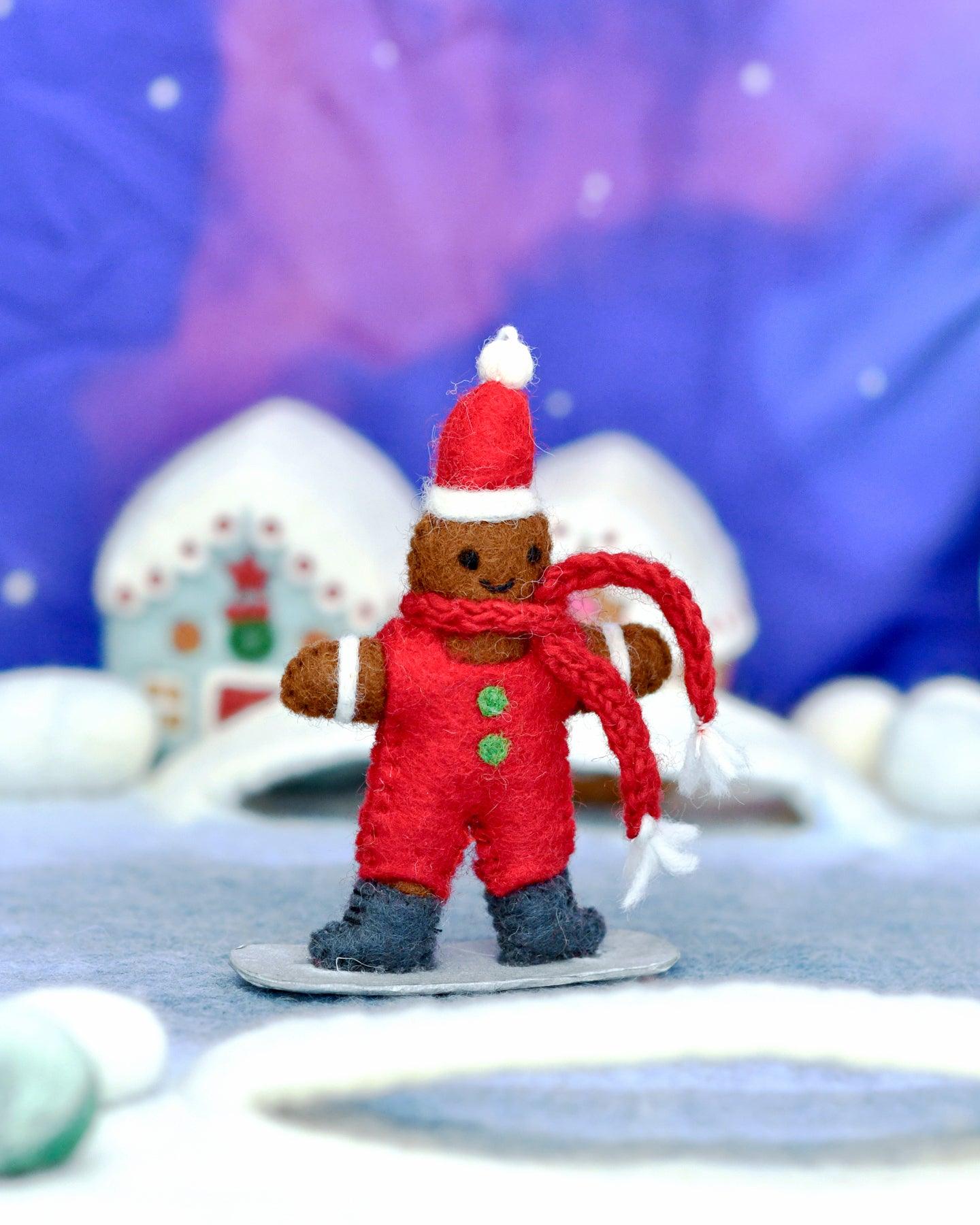 Felt Gingerbread on Snowboard Ornament - Tara Treasures