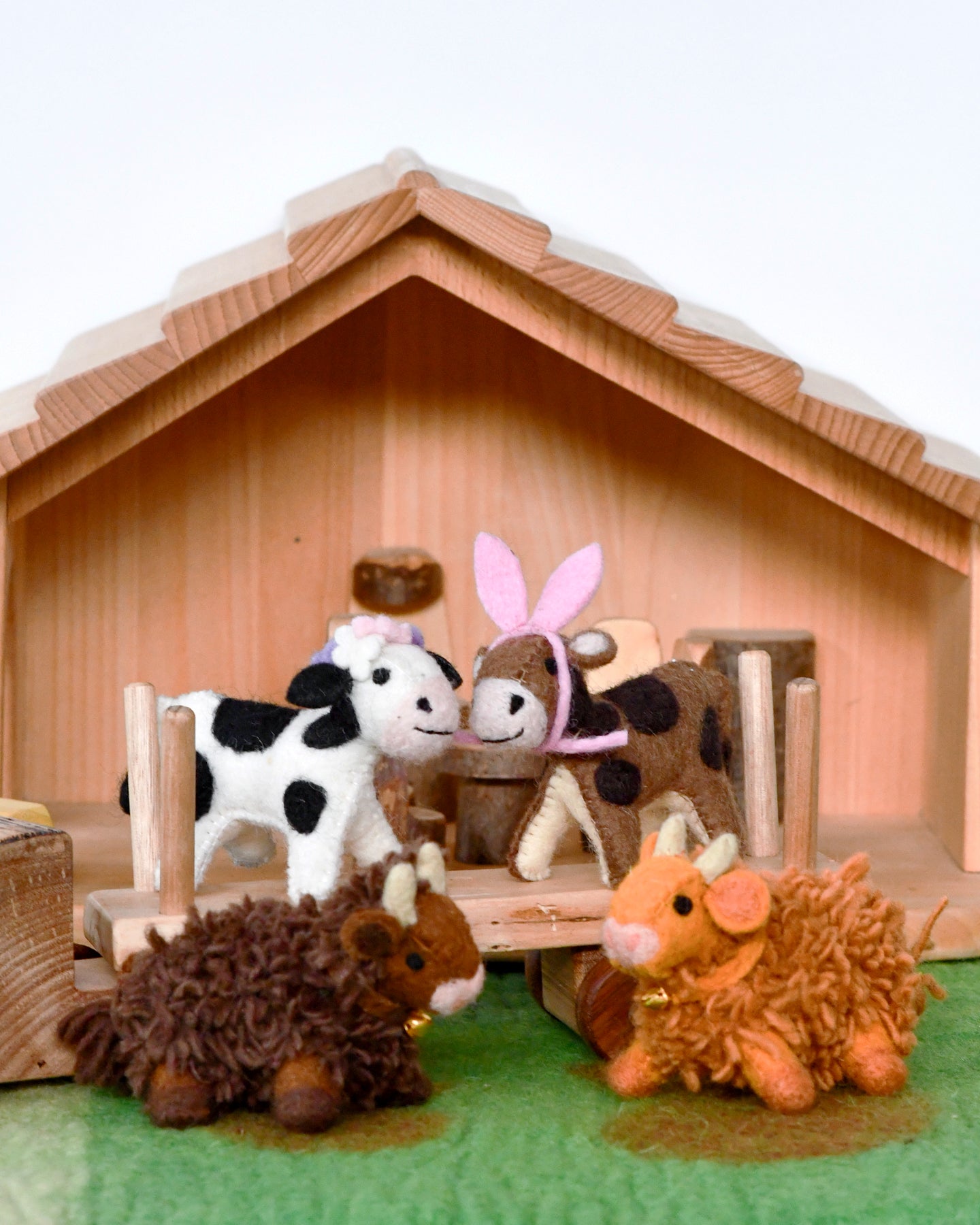 Felt Spotted Cow Toy with Flowers