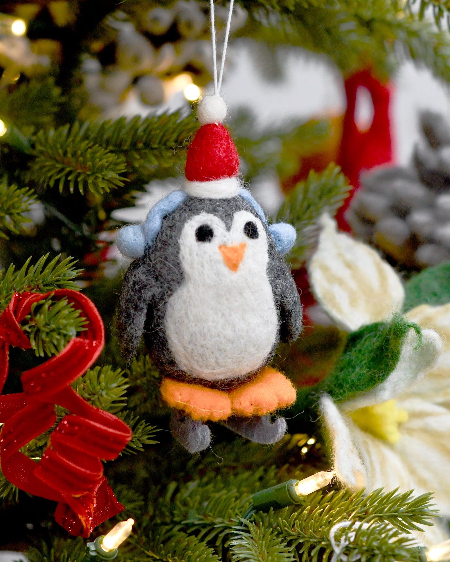 Felt Penguin with Ice Skates Ornament - Tara Treasures