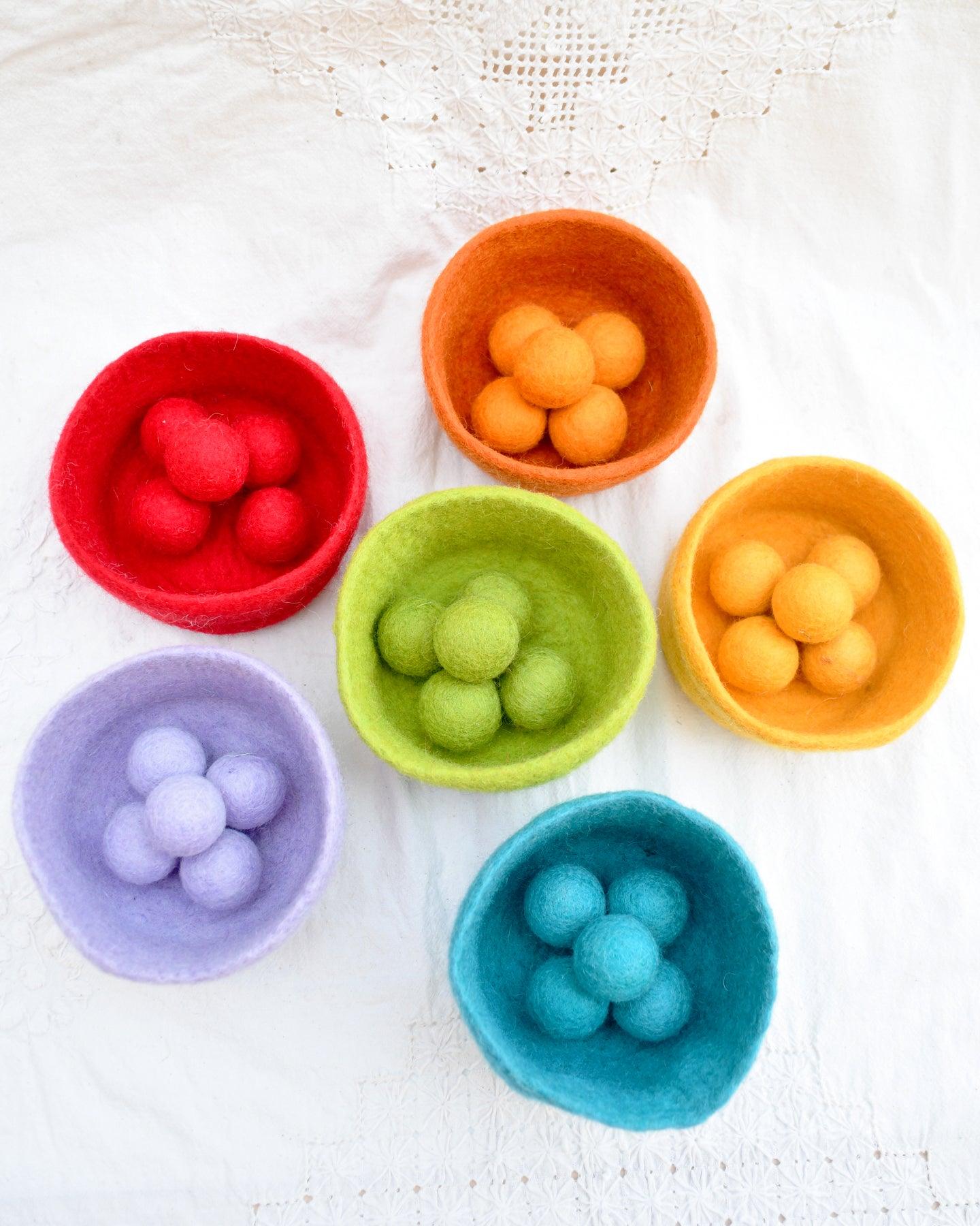 Colourful Felt Colour Sorter Balls and Bowls - Tara Treasures