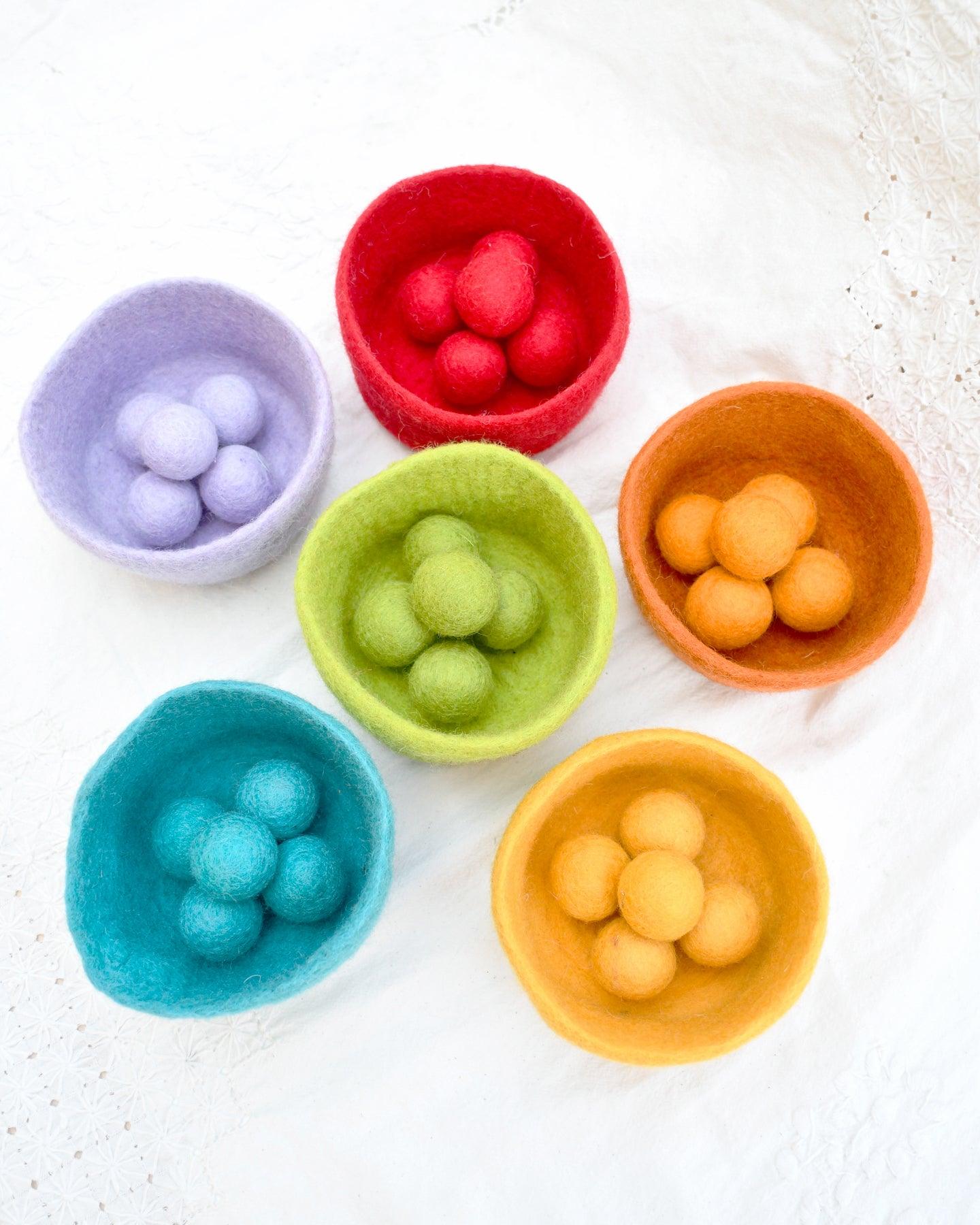 Colourful Felt Colour Sorter Balls and Bowls - Tara Treasures