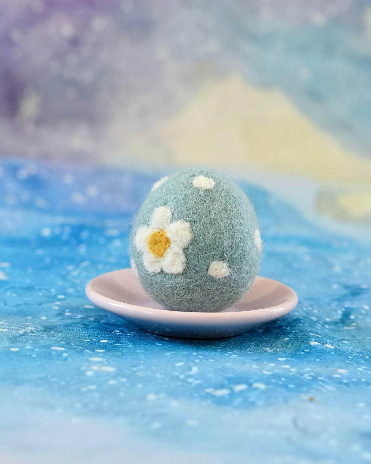 Felt Blue Floral and Dots Egg - Tara Treasures