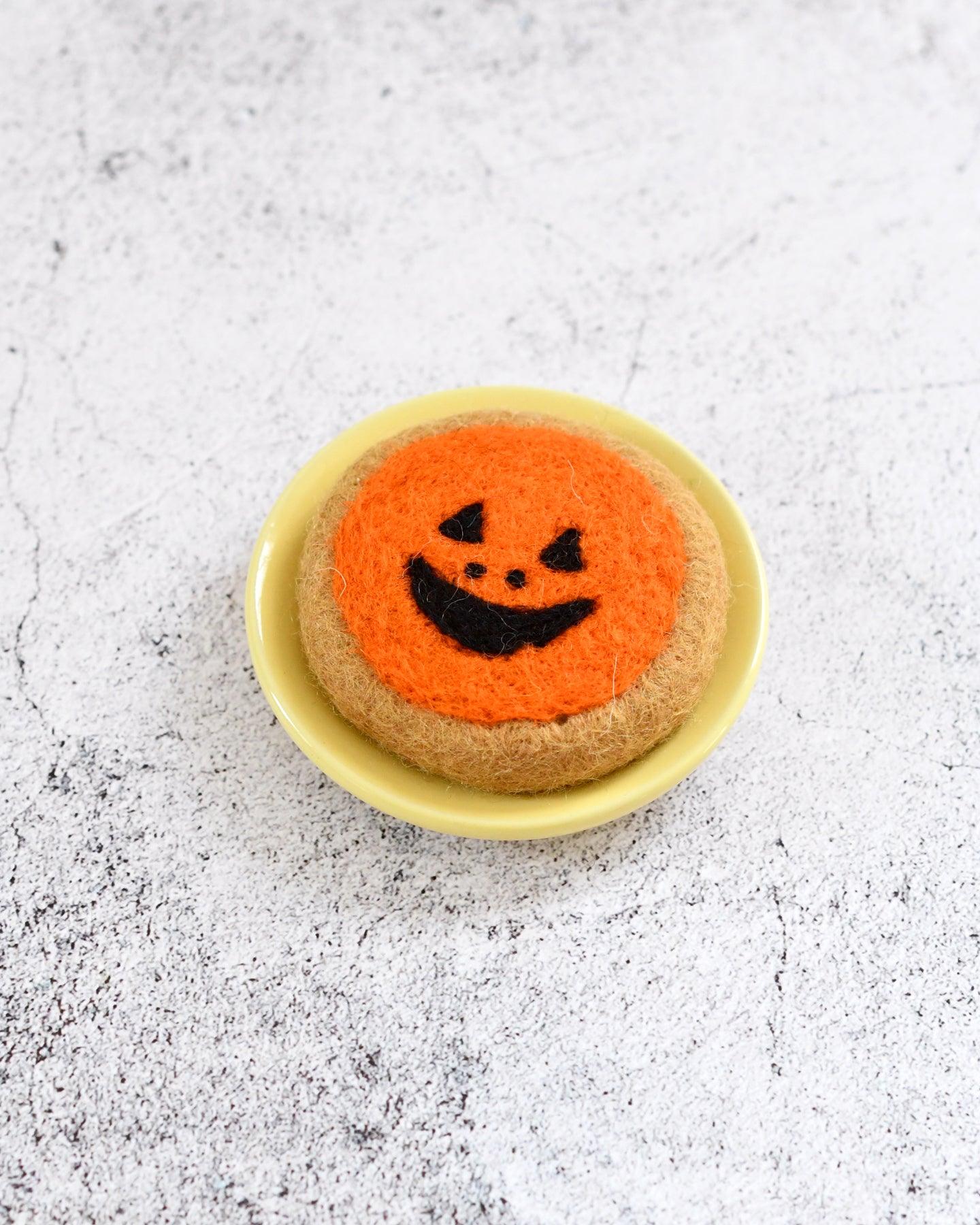 Felt Orange Jack O' Lantern Cookie - Tara Treasures