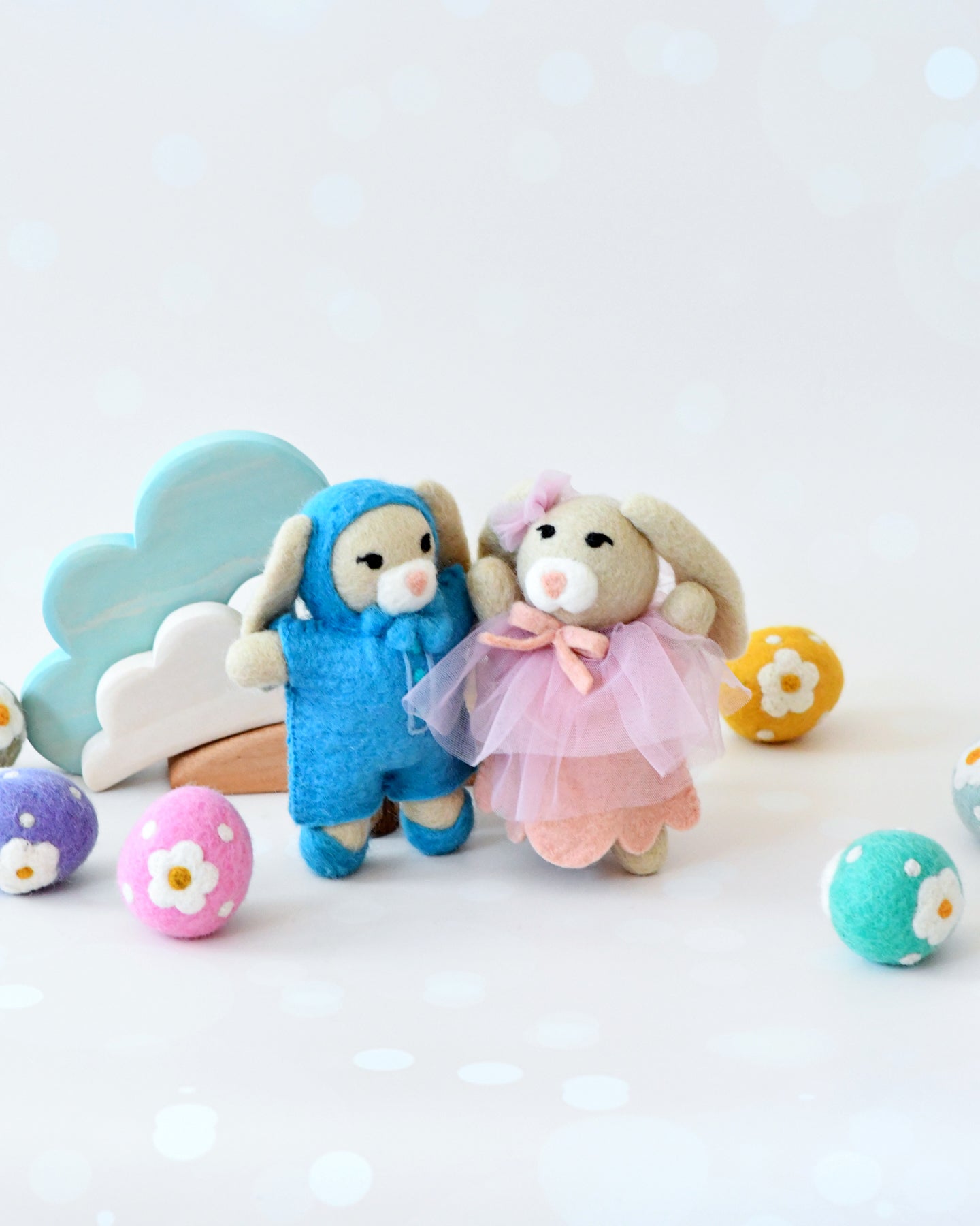 Adorable Rabbit Felt Doll with Blue Overalls