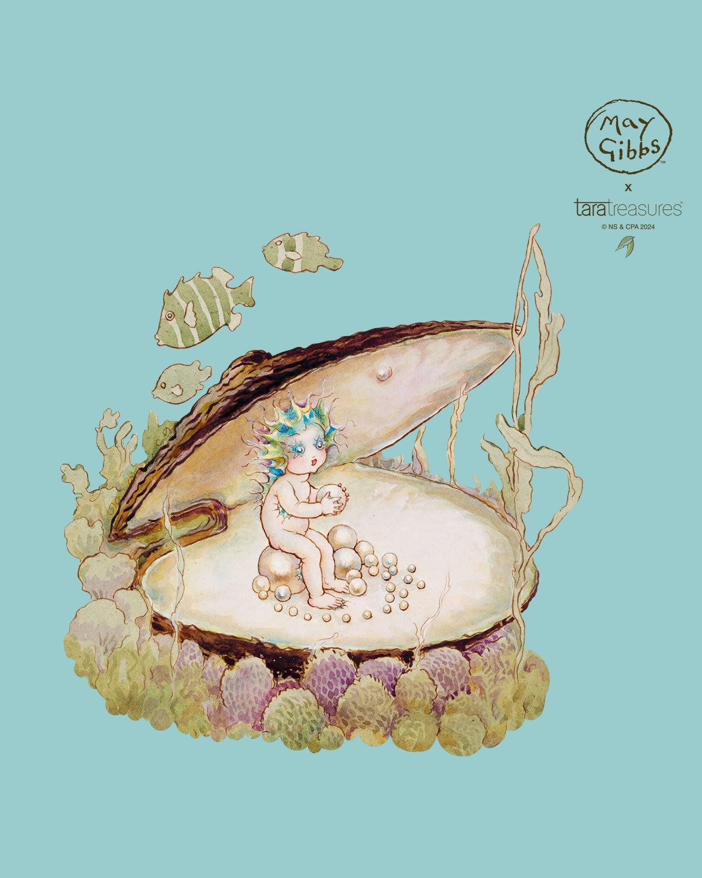 May Gibbs x Tara Treasures - Little Obelia, Clam Shell and Fish Toy - Tara Treasures