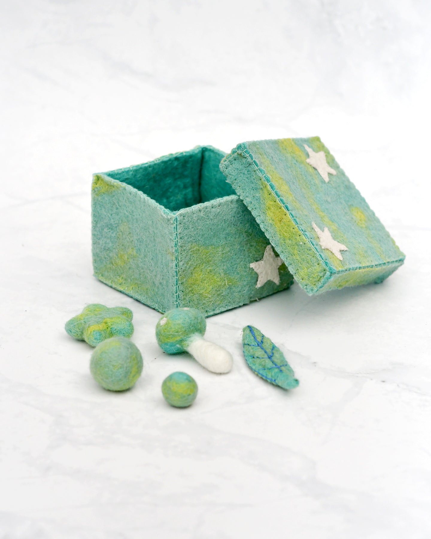 Felt Mint Blue Magic Box with Small Parts