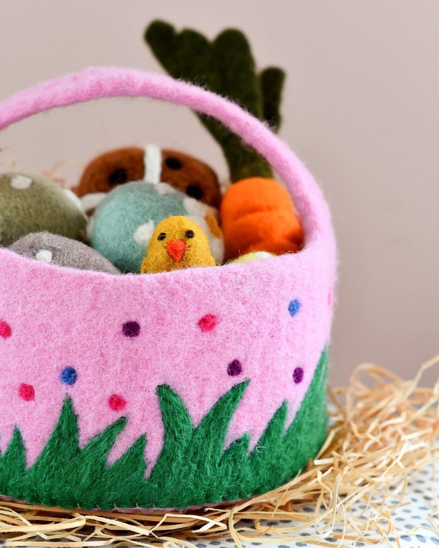 Felt Pink Basket with Colourful Dots - Tara Treasures
