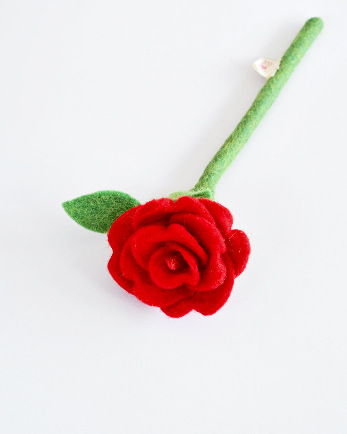 Felt Red Rose with Leaves Flower