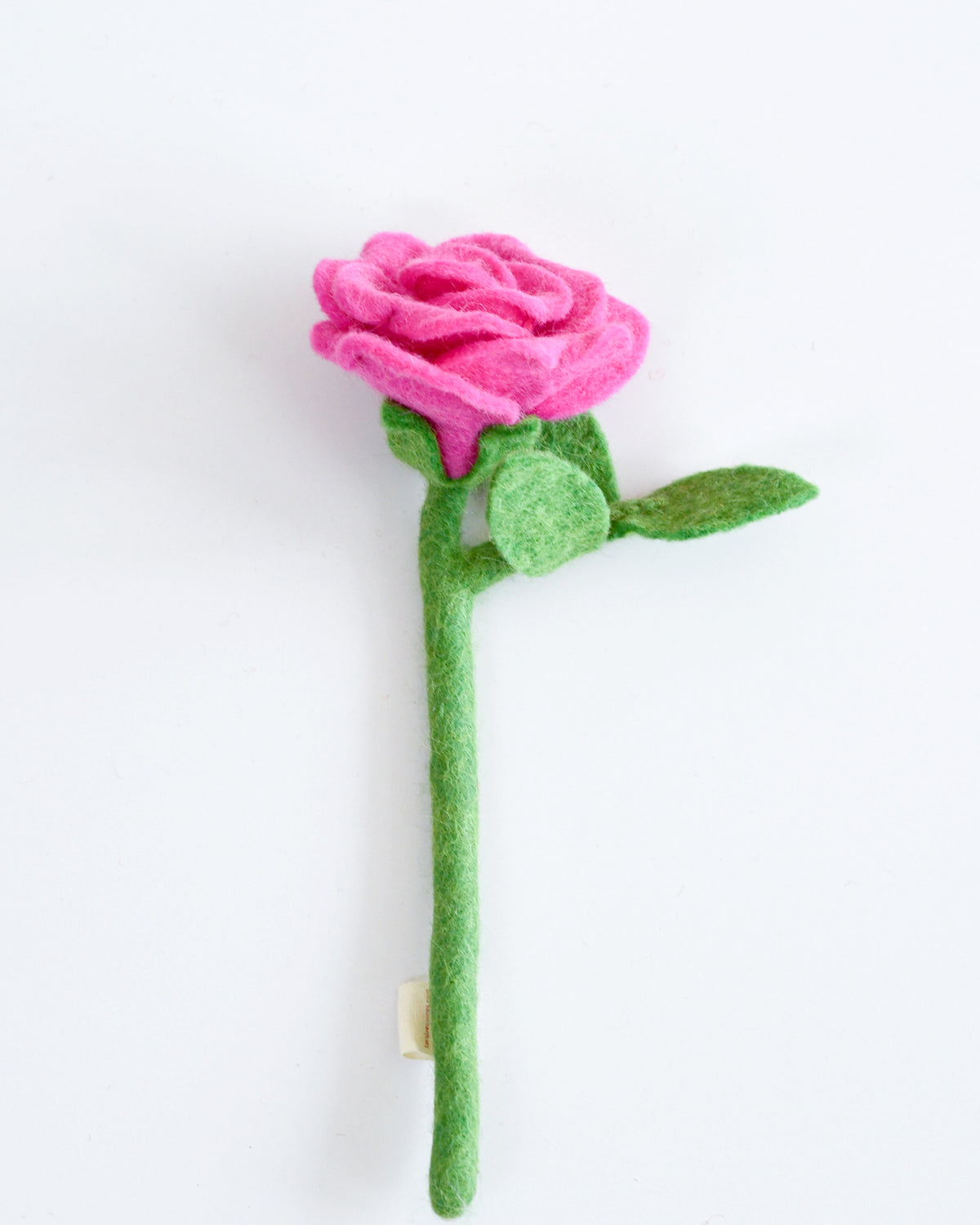 Felt Pink Rose with Leaves Flower