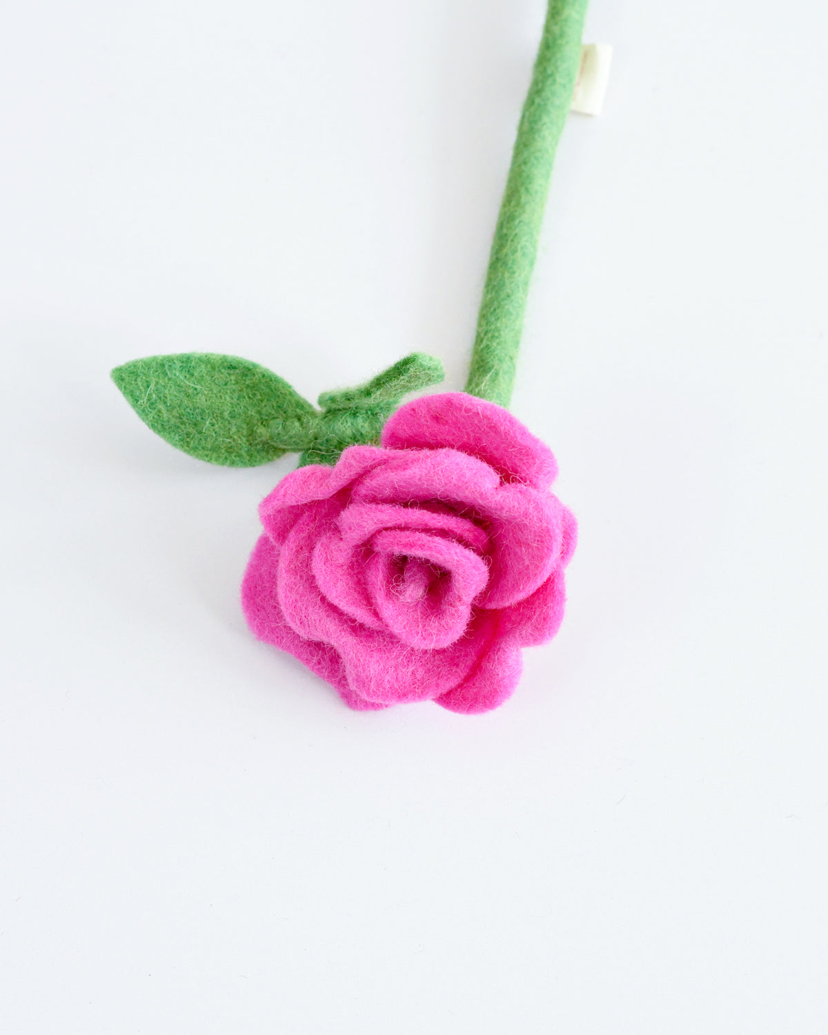 Felt Pink Rose with Leaves Flower