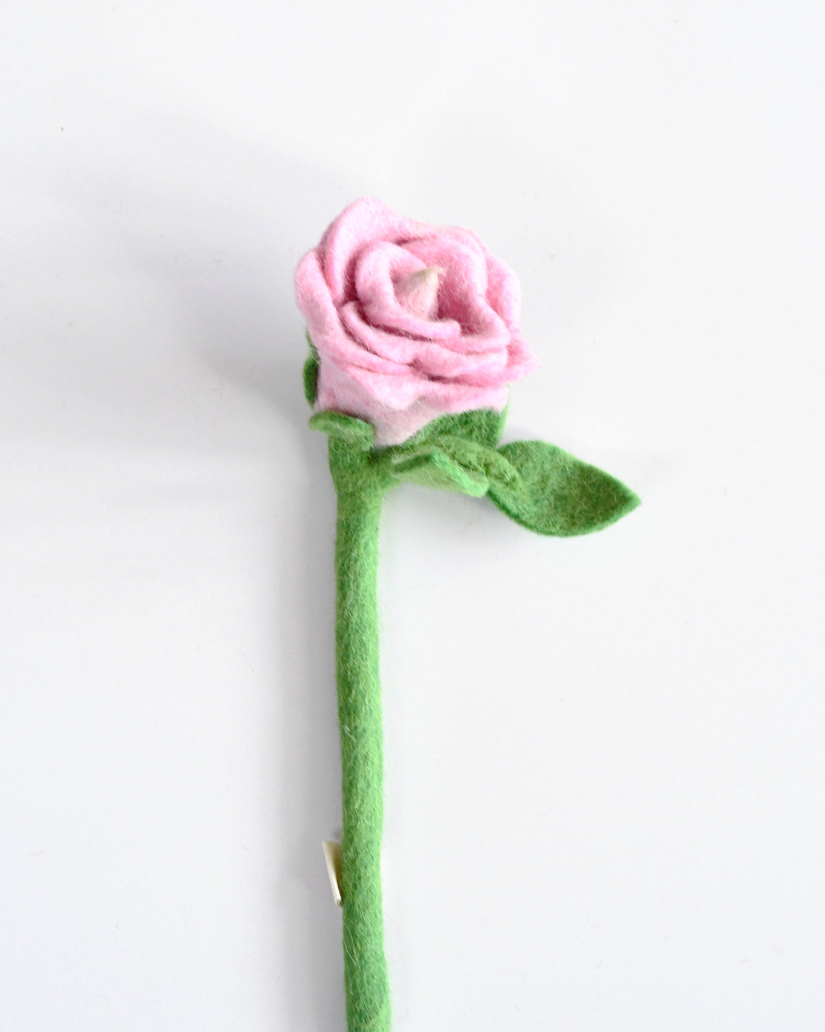 Felt Light Pink Rose with Leaves Flower