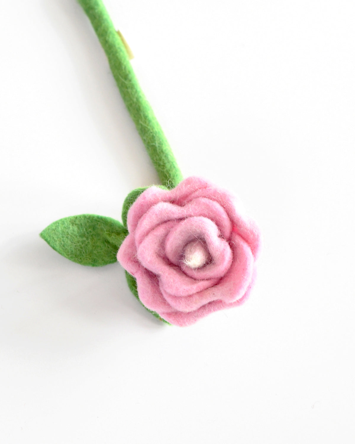 Felt Light Pink Rose with Leaves Flower