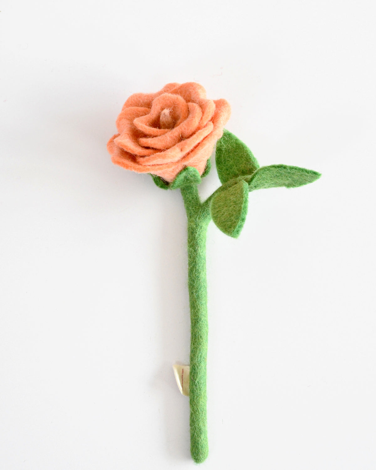 Felt Peach Rose with Leaves Flower