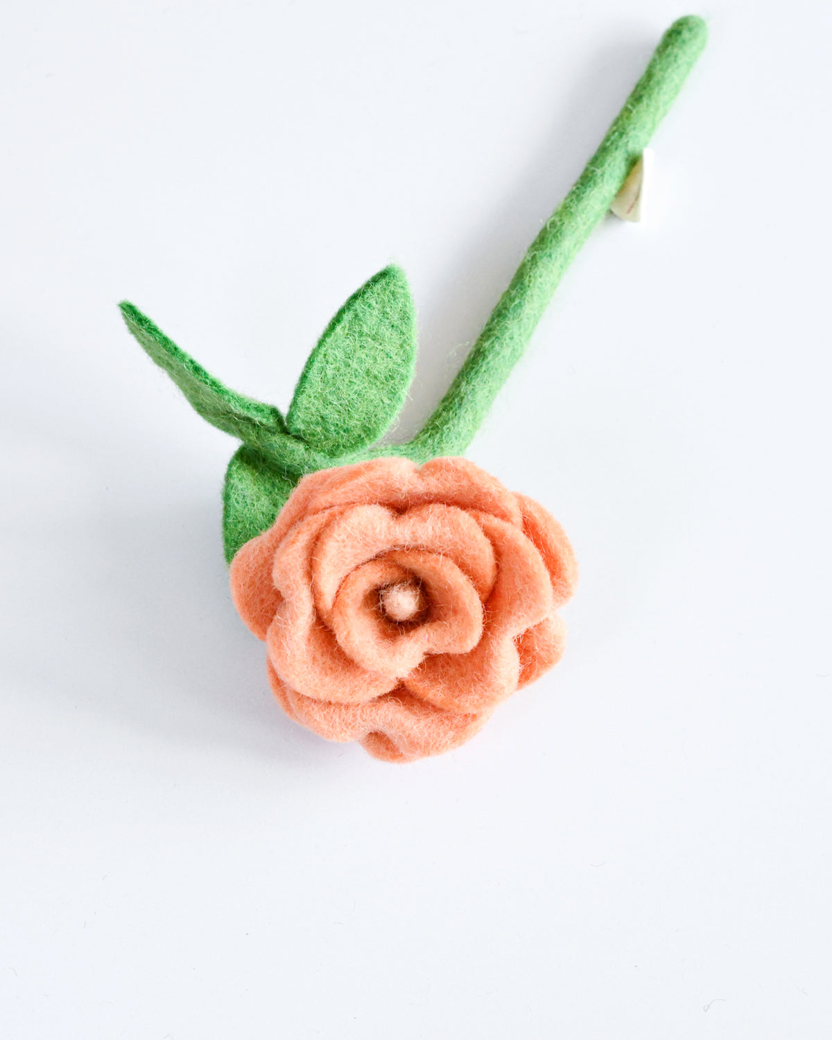Felt Peach Rose with Leaves Flower
