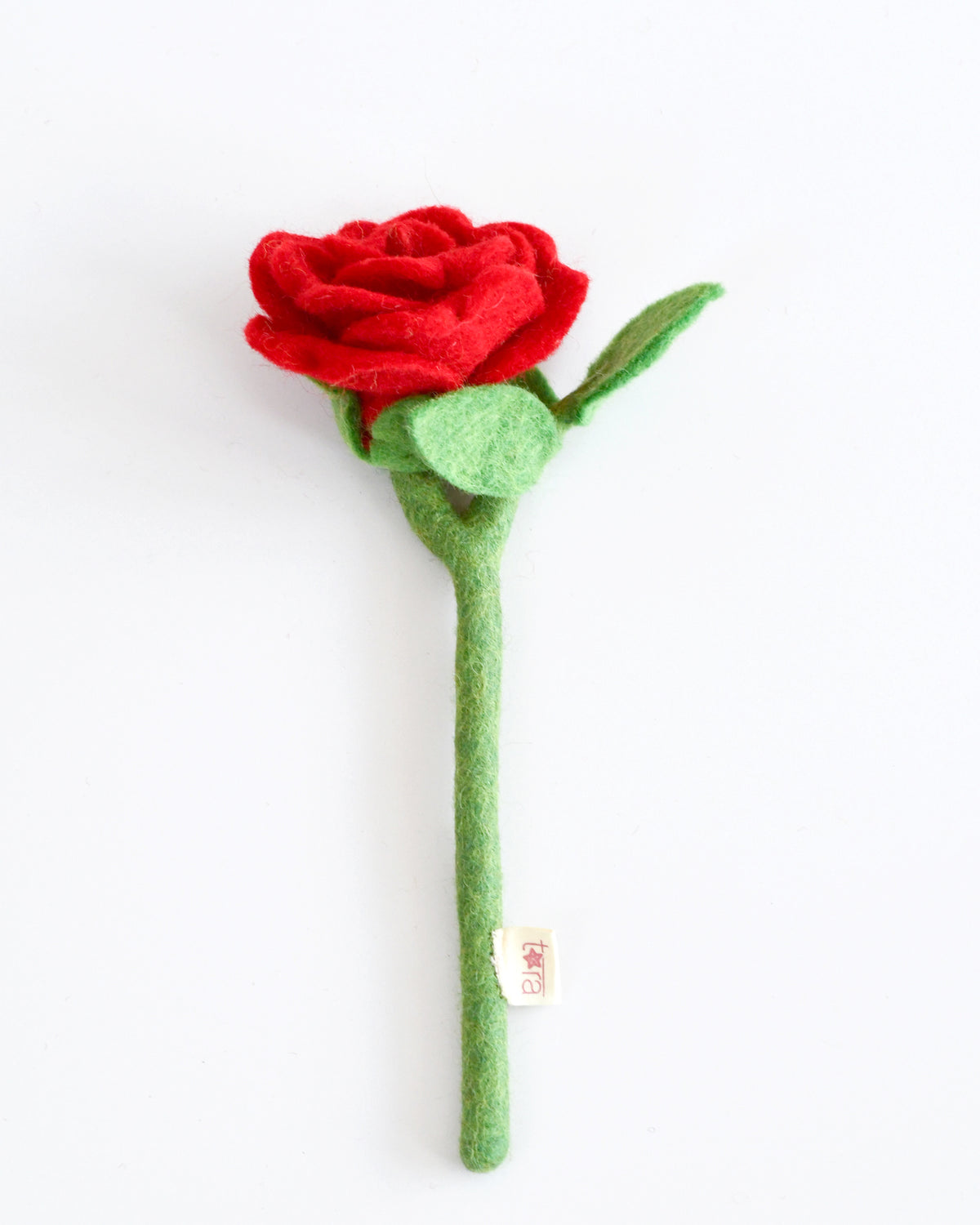 Felt Red Rose with Leaves Flower