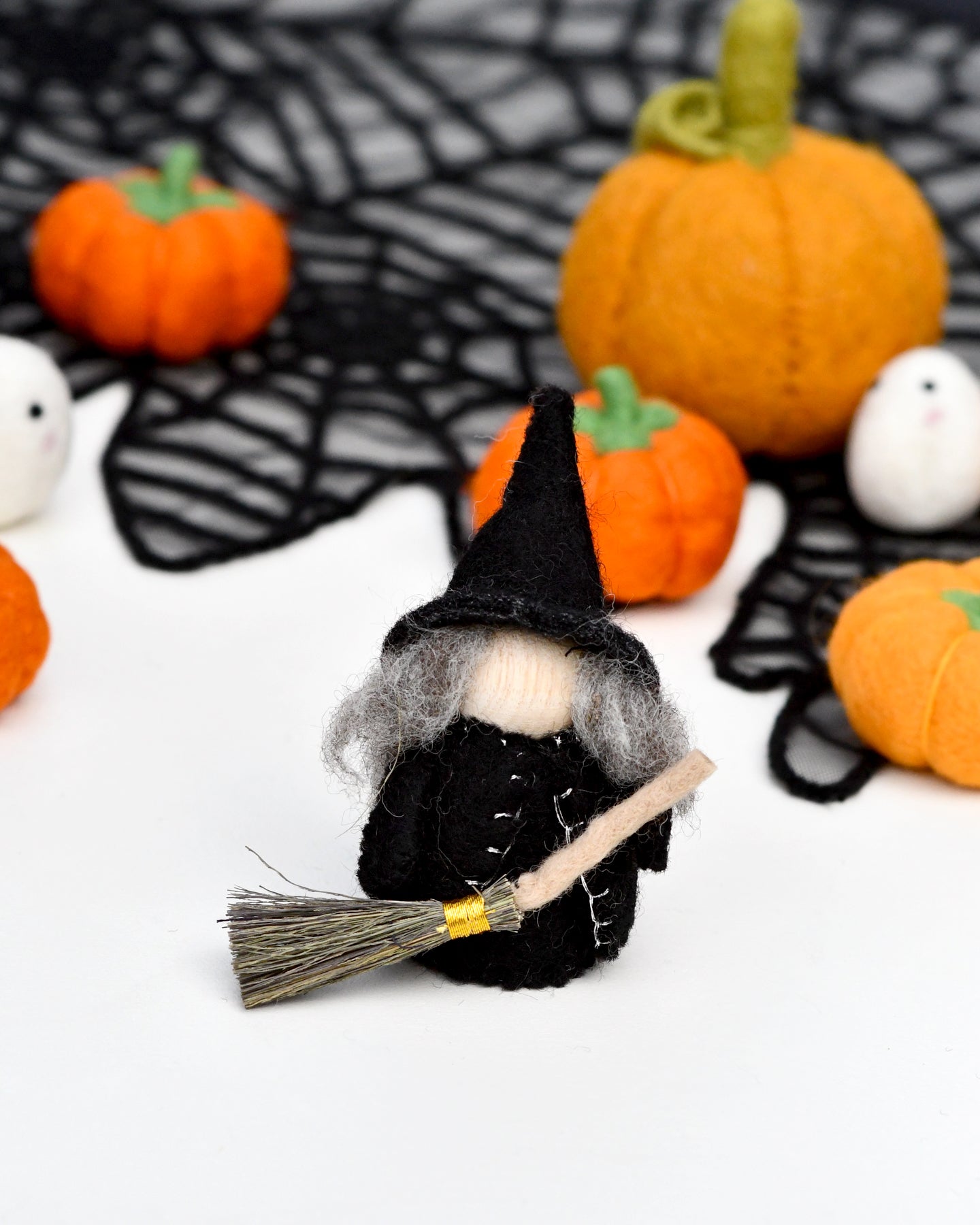 Felt Grand High Witch with Broom Peg Doll