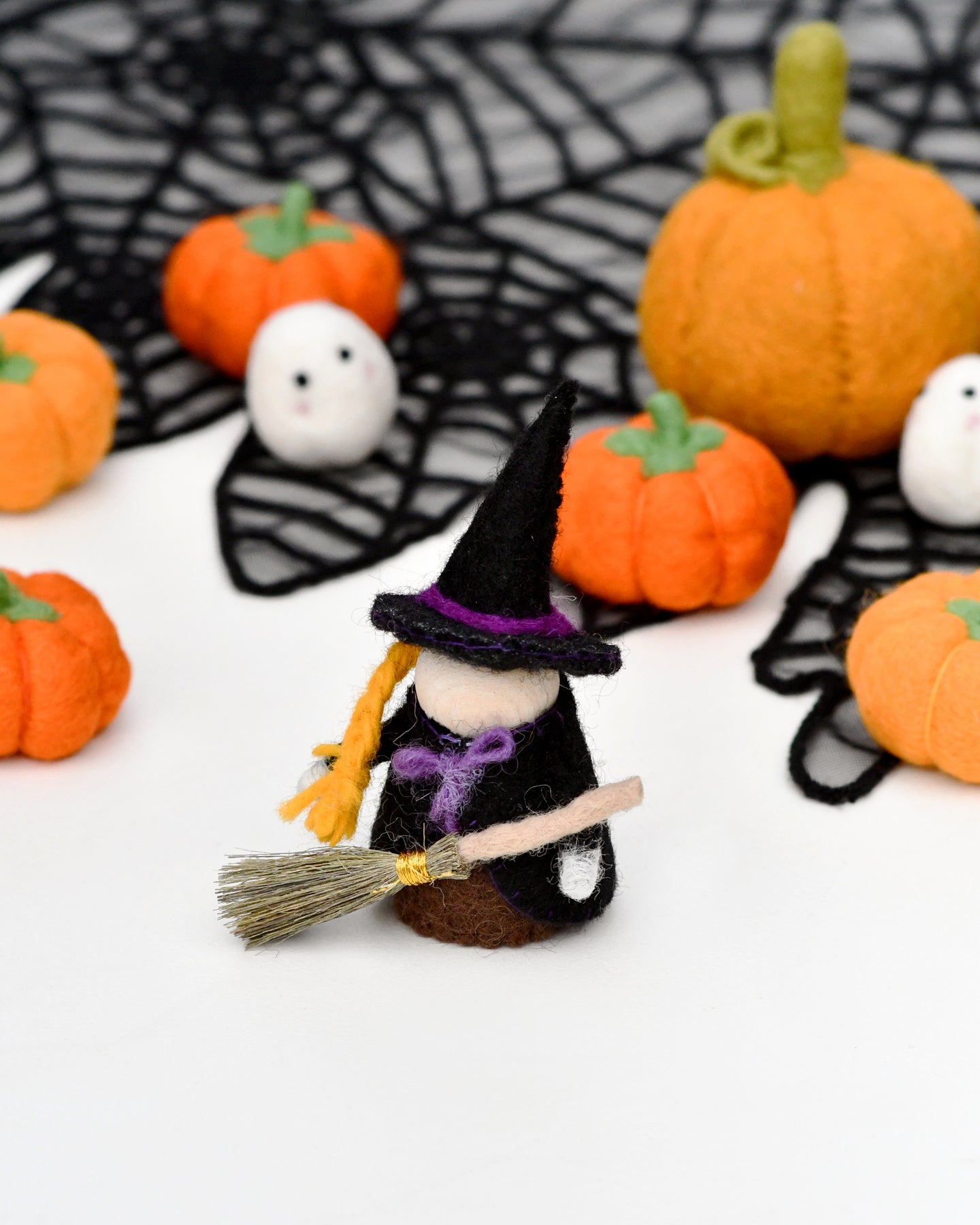 Felt Witch with Broom Peg Doll