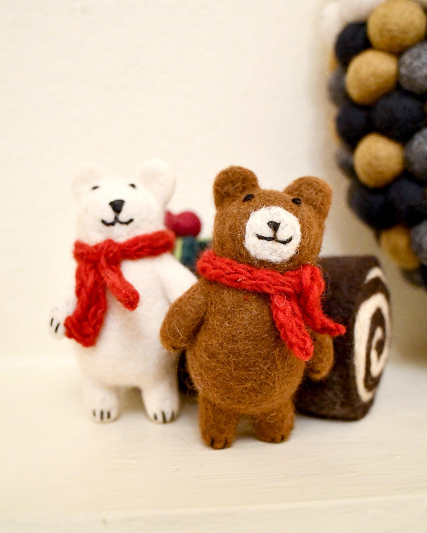 Felt Brown Bear with Red Scarf Toy - Tara Treasures