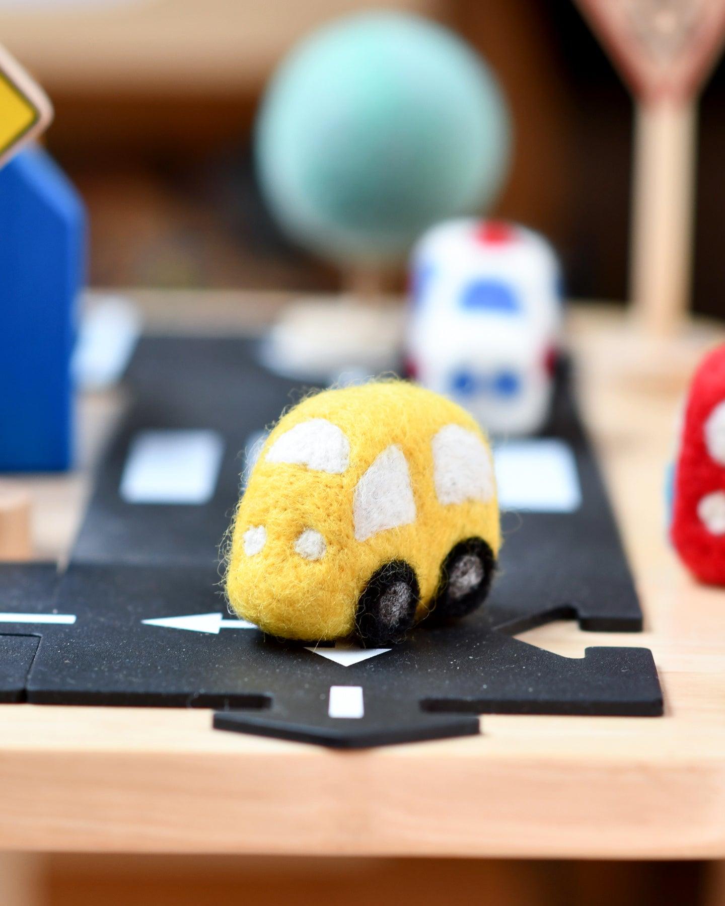 Felt Yellow Taxi Toy - Tara Treasures