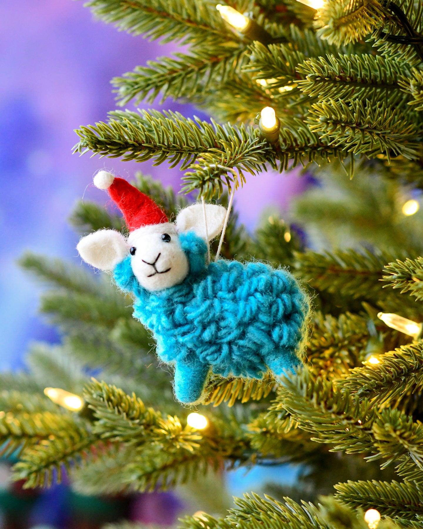 Felt Blue Sheep Christmas Ornament - Tara Treasures