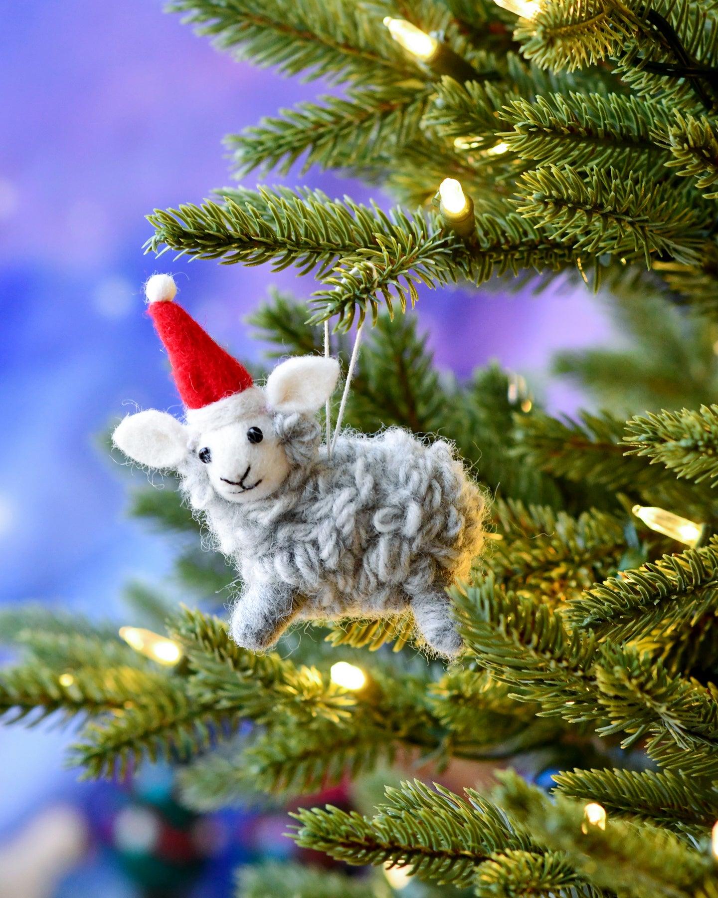 Felt Grey Sheep Christmas Ornament - Tara Treasures