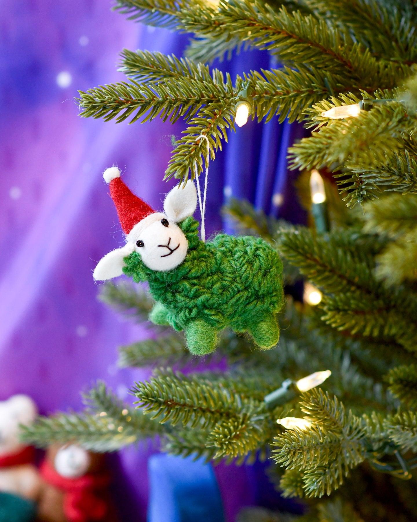 Felt Green Sheep Christmas Ornament - Tara Treasures