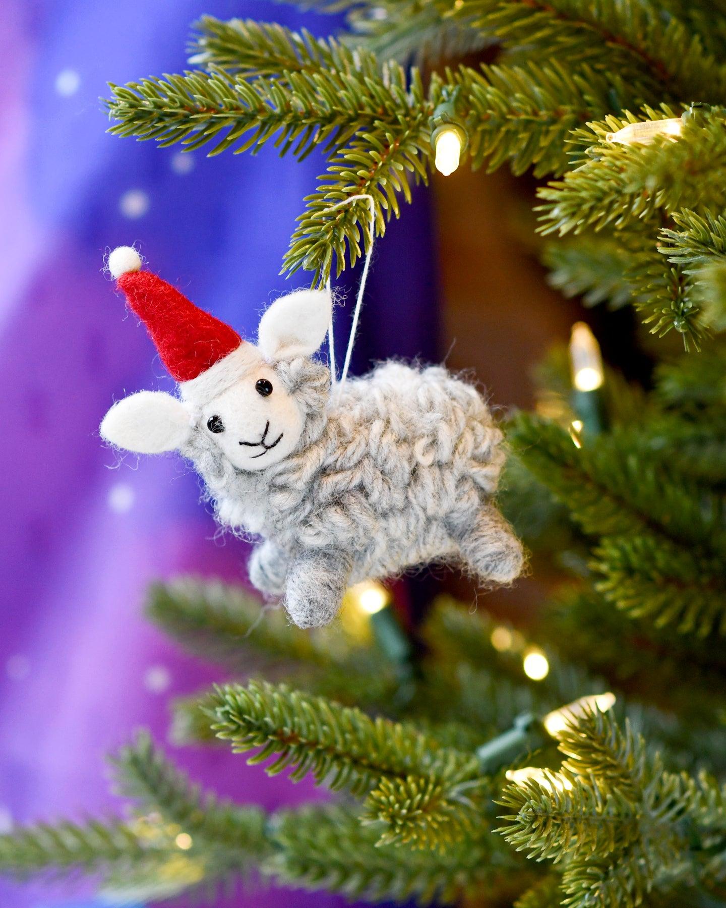 Felt Grey Sheep Christmas Ornament - Tara Treasures